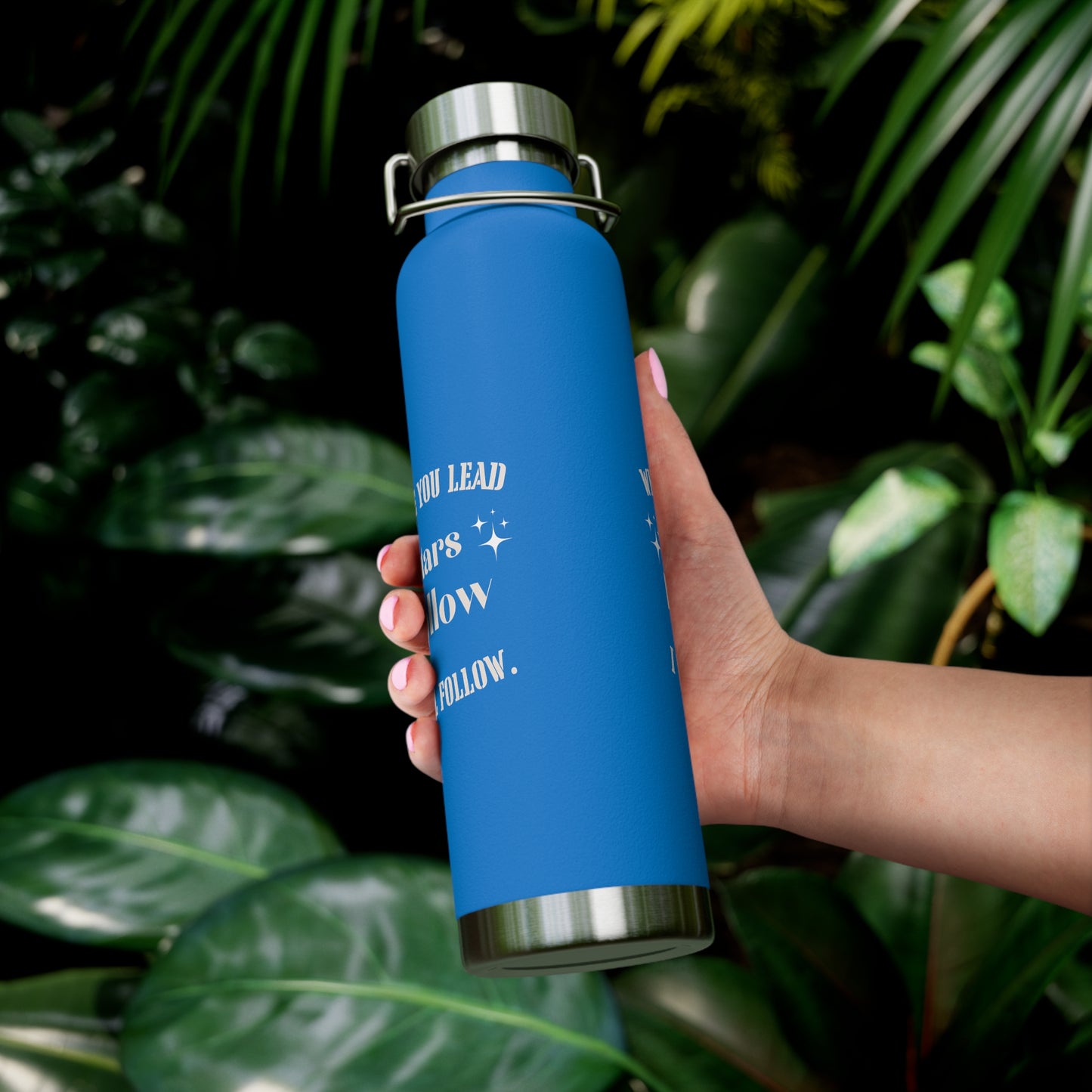 Where you lead i will follow stars hollo bottle Inspirational Travel Mug - Copper Vacuum Insulated Bottle, 22oz - Perfect for Coffee Lovers, Gifts for Friends, Travel Companion, Outdoor