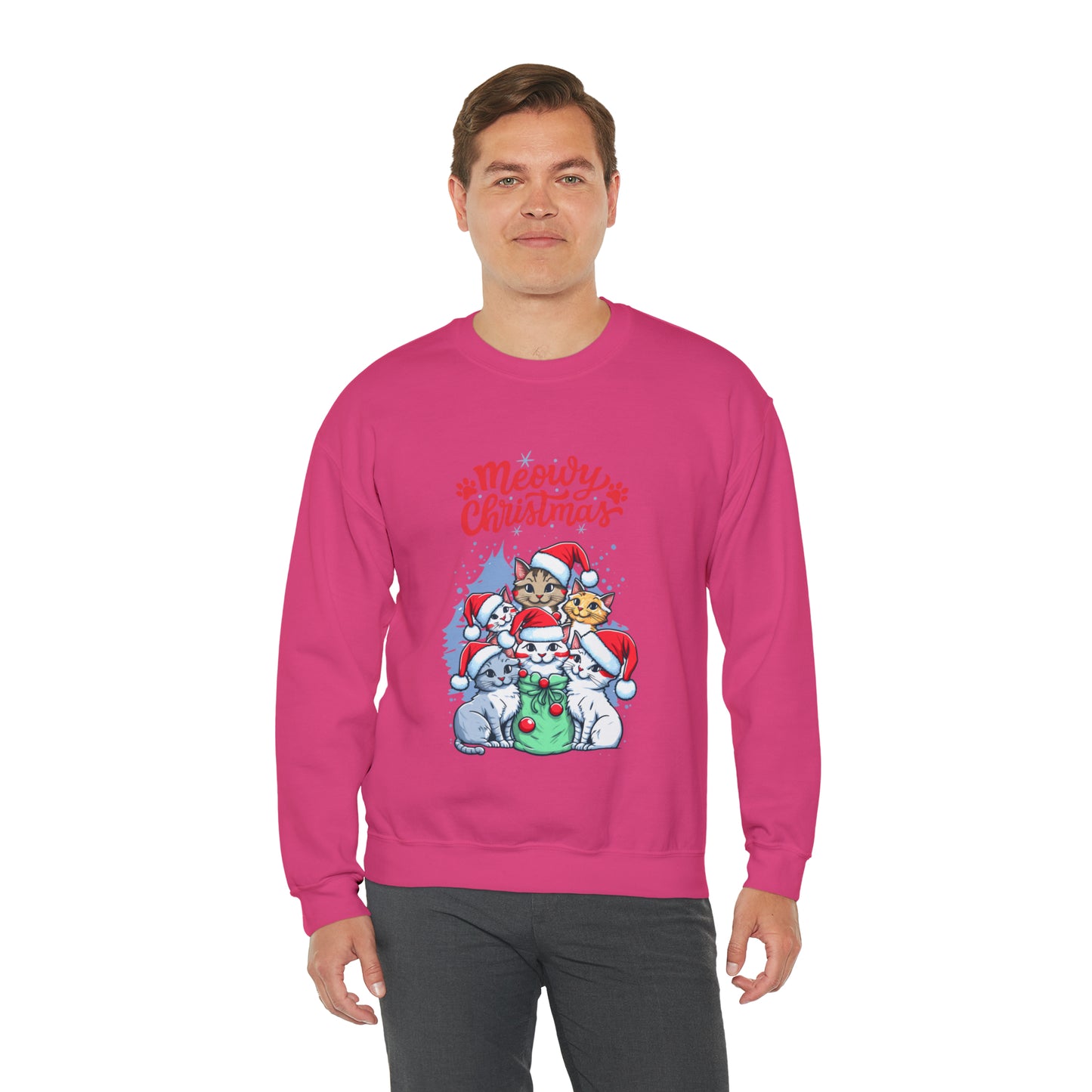 Funny Cat Christmas sweater Meowy Christmas shirt Kitty Christmas tree sweatshirt ugly Christmas sweater Family matching Bright Christmas