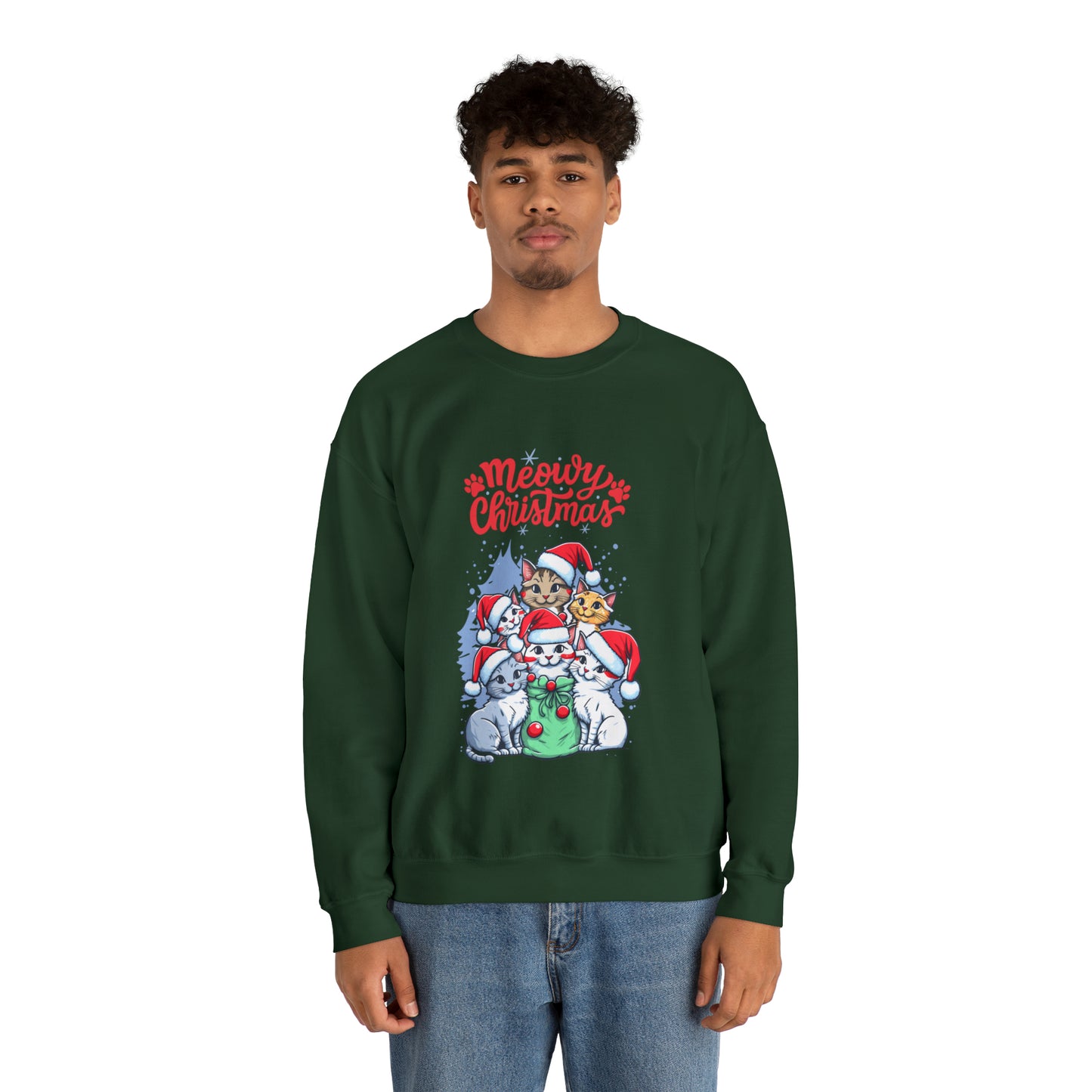 Funny Cat Christmas sweater Meowy Christmas shirt Kitty Christmas tree sweatshirt ugly Christmas sweater Family matching Bright Christmas