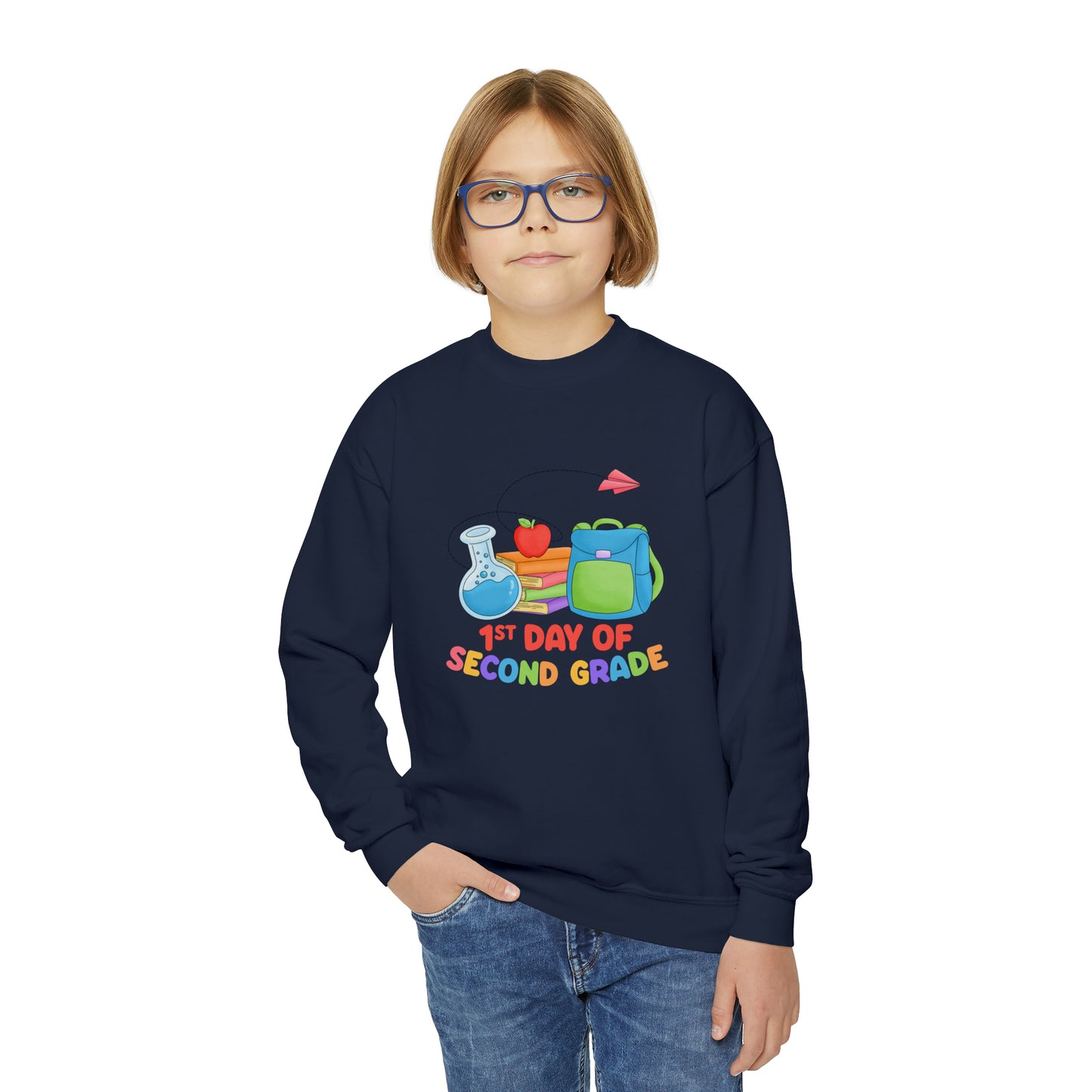 First day of school sweater second grade shirt elementary school style Youth Crewneck Sweatshirt
