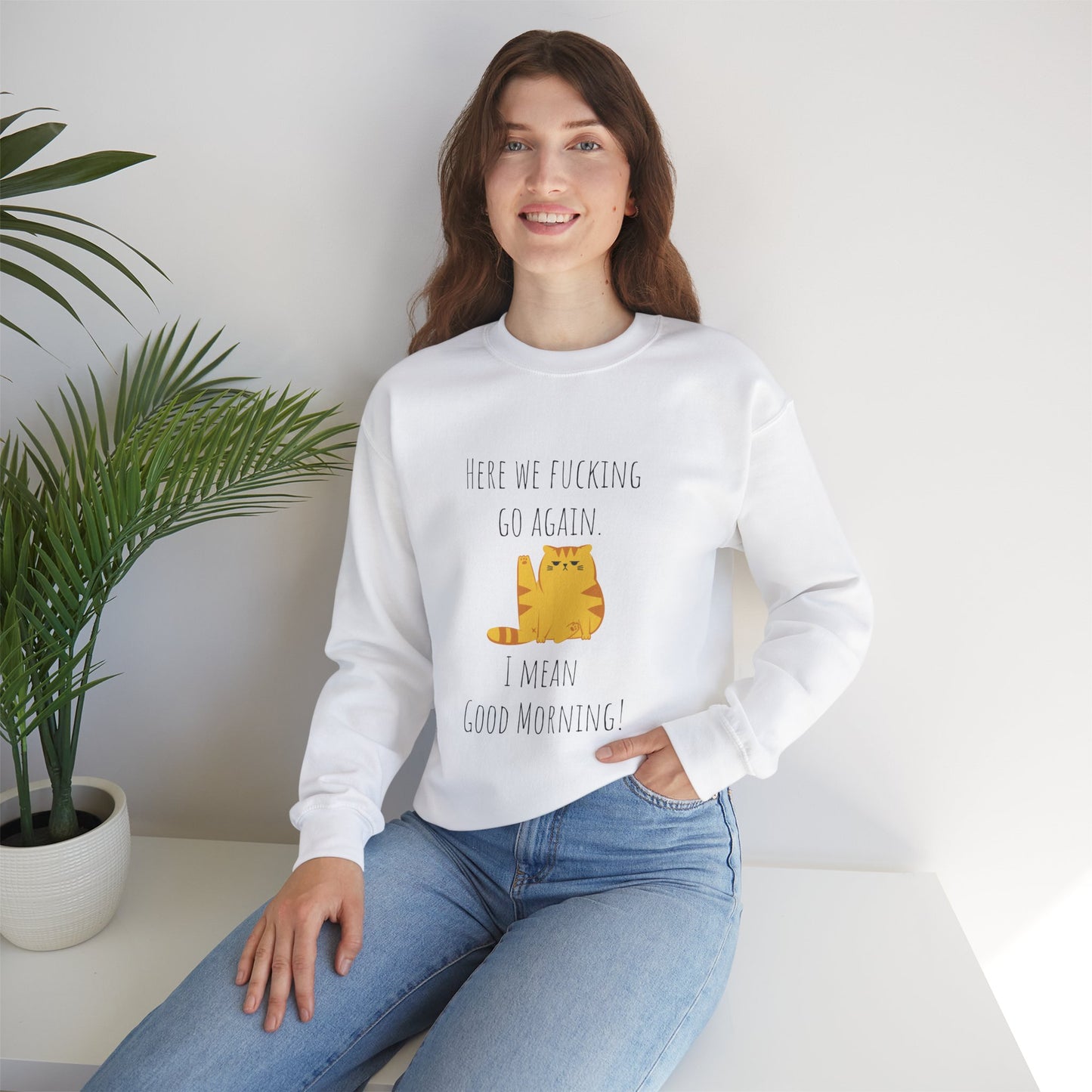 Grumpy cat sweater Here we go fucking again sweater gifts funny cat birthday gift Christmas sweatshirt gift for her for Women Christmas gift