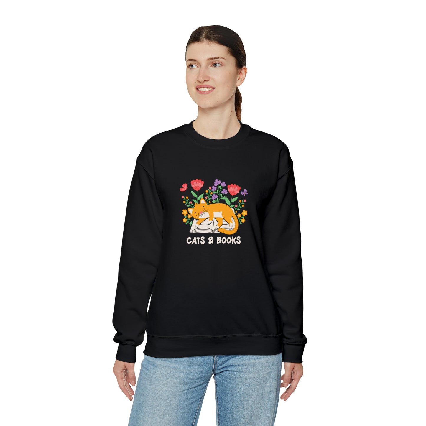 Cat Mom Shirt Cat Lover Tee Cute Book Cat Shirt Floral Book Shirt Book Lover Sweatshirt Reader Bookish Tee Cat Themed Gift For Women for Men