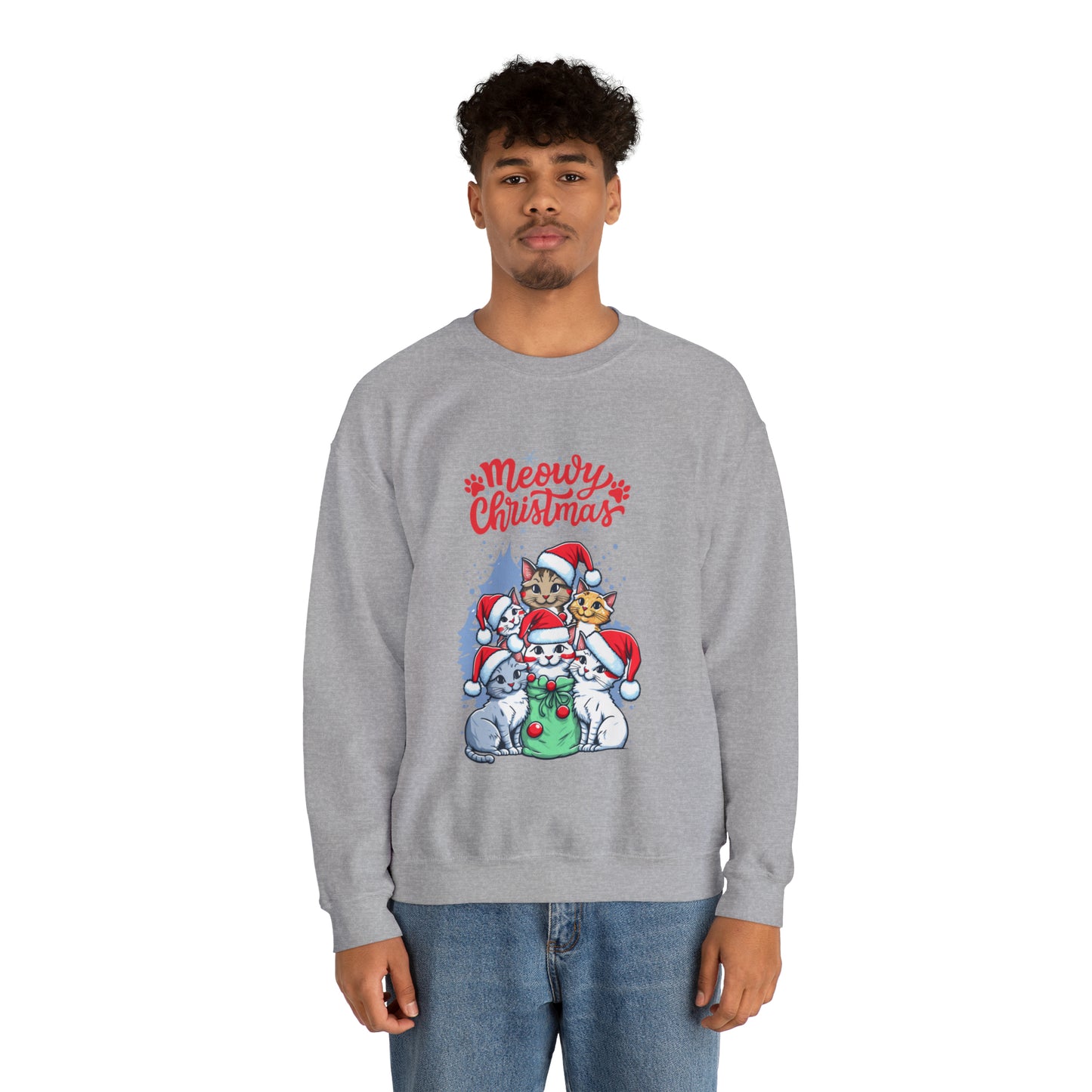 Funny Cat Christmas sweater Meowy Christmas shirt Kitty Christmas tree sweatshirt ugly Christmas sweater Family matching Bright Christmas