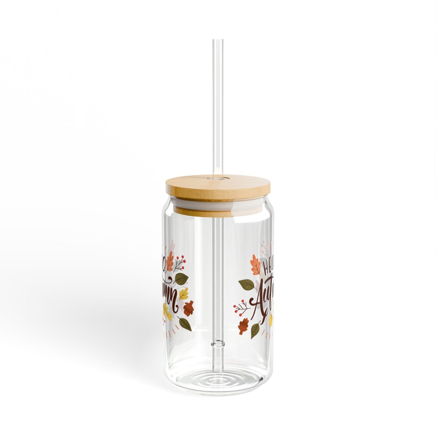 Hello Autumn glass Daily coffee glass survivor's club mug sipper glass floral glass gift for her for teacher for mom bestie Sipper Glass