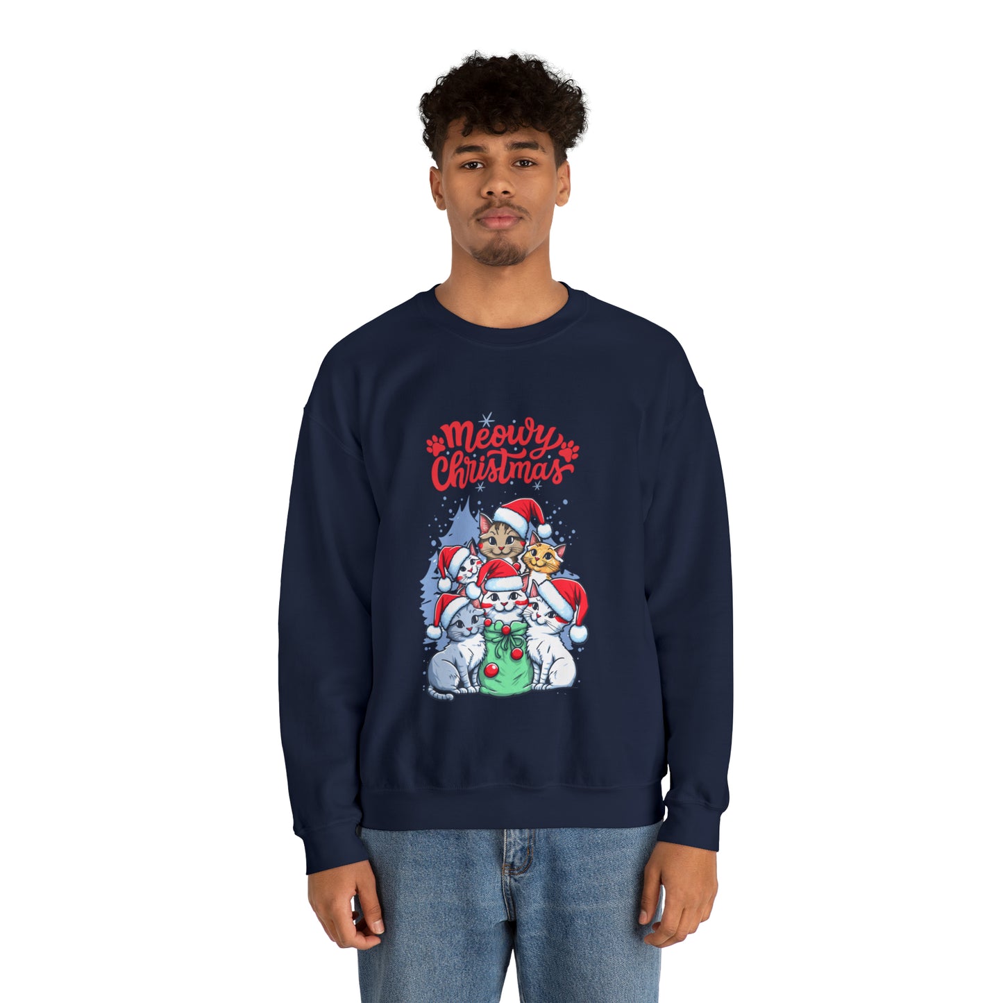 Funny Cat Christmas sweater Meowy Christmas shirt Kitty Christmas tree sweatshirt ugly Christmas sweater Family matching Bright Christmas