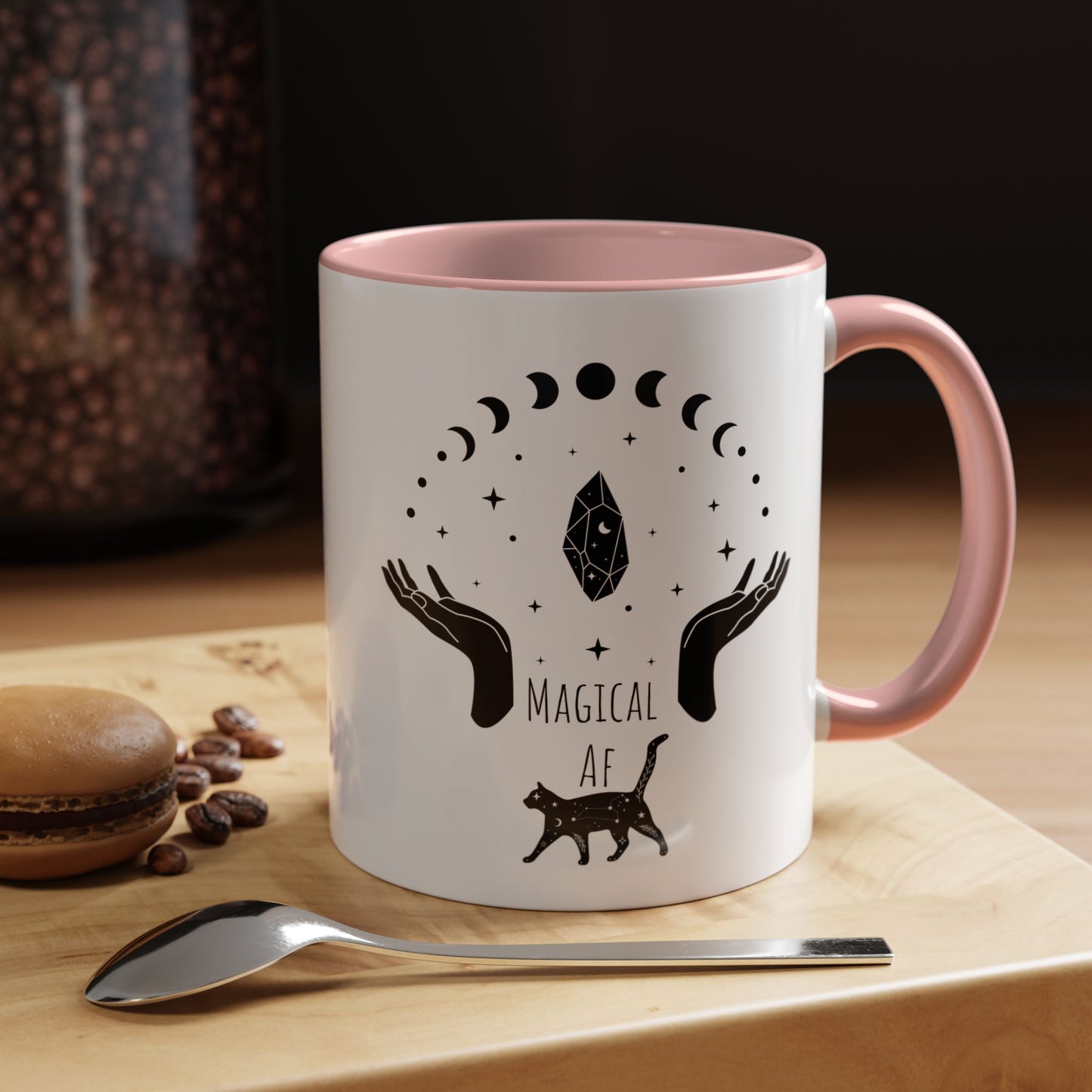 Magical Witchy Mug Moon Phases Black Cat Accent Coffee Cup (11, 15oz) Pagan Wiccan Kitchen Decor Halloween Gift Christmas gift for her,