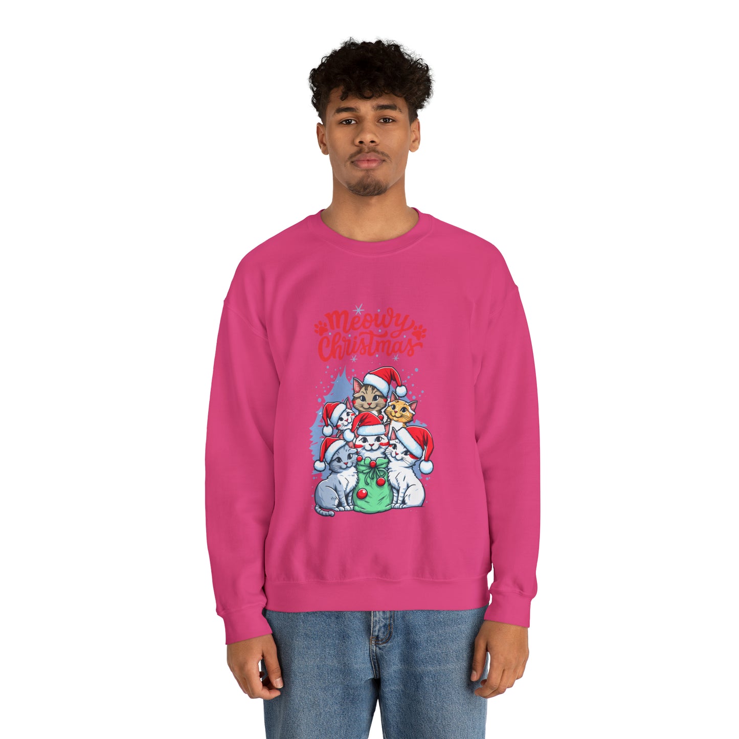 Funny Cat Christmas sweater Meowy Christmas shirt Kitty Christmas tree sweatshirt ugly Christmas sweater Family matching Bright Christmas