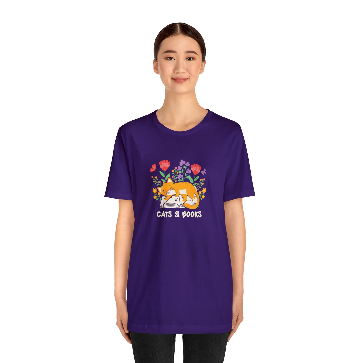 Cat Mom Shirt Cat Lover Tee Cute Book Cat Shirt Floral Book Shirt Book Lover Sweatshirt Reader Bookish Tee Cat Themed Gift For Women for men