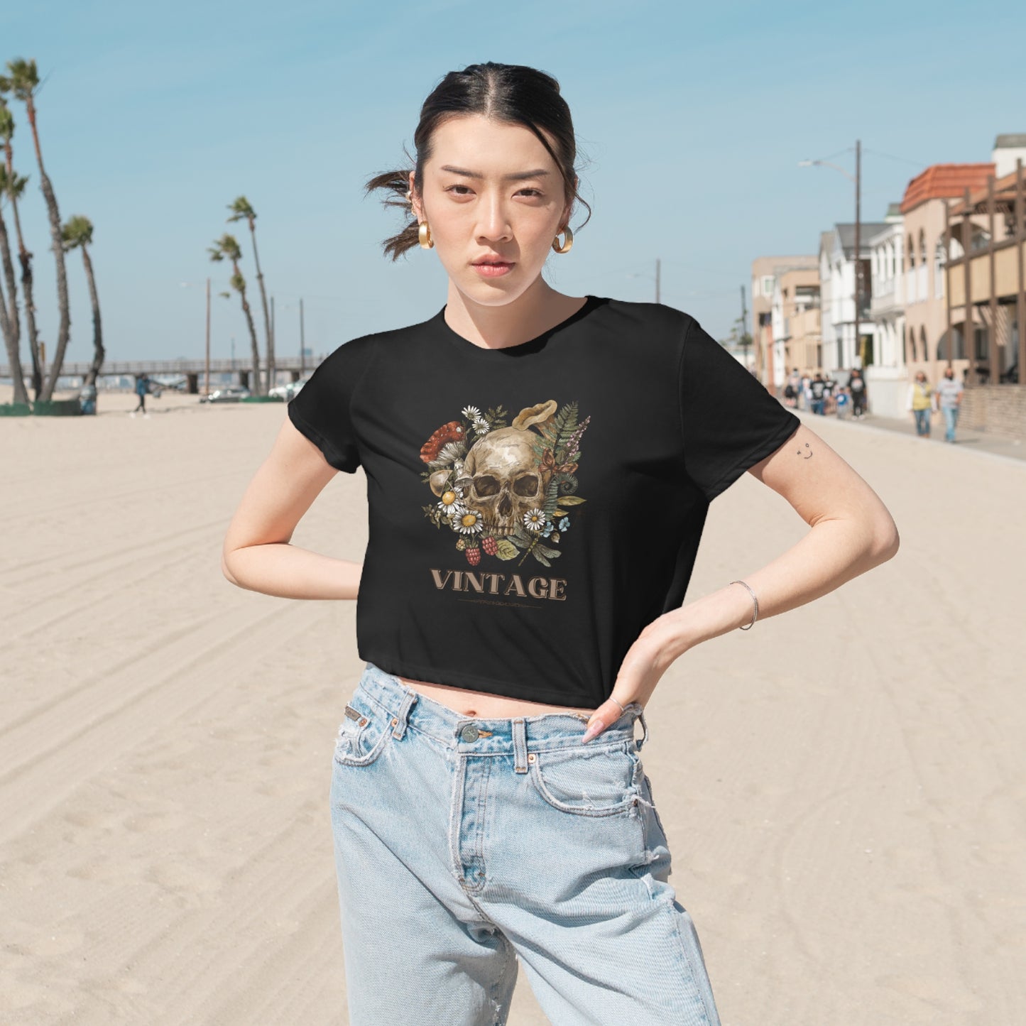 Skeleton head crop top Gift for her Gift for him Retro Festival shirt Crop top gift for her gift for him yoga crop top zen shirt Women's Tee
