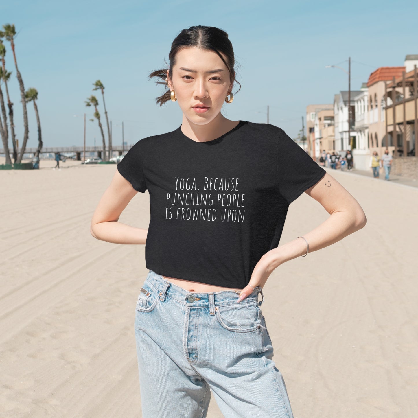 Yoga top yoga because punching people is frowned upon shirt women's rights shirt yogawear spiritual clothes bohemian gift for her Flowy
