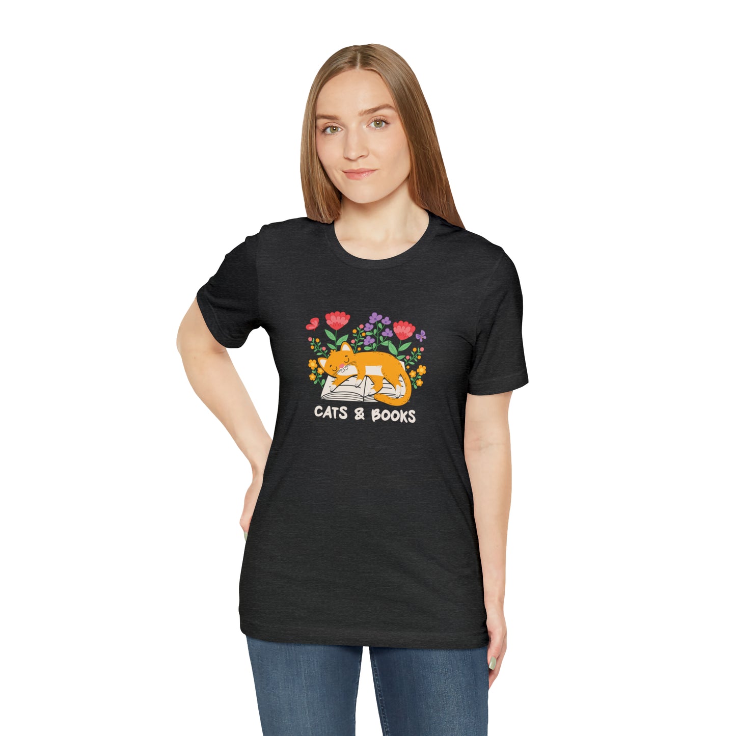 Cat Mom Shirt Cat Lover Tee Cute Book Cat Shirt Floral Book Shirt Book Lover Sweatshirt Reader Bookish Tee Cat Themed Gift For Women for men