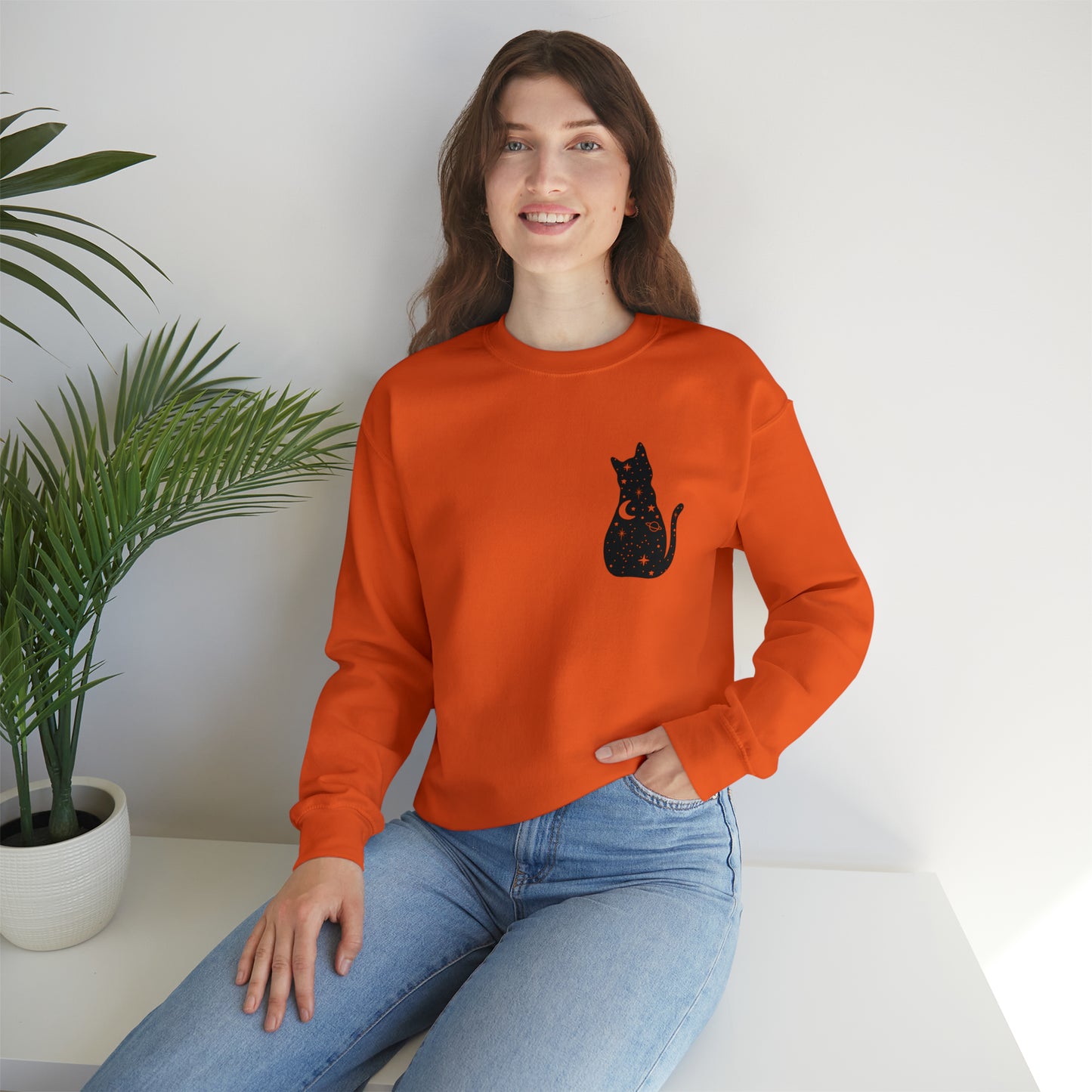 Halloween Sweatshirt Black Cat Shirt Halloween Sweater Halloween Cat Sweatshirt Gift for Cat Lover Gift Black Cat Gift for Cat Mom Gift Moon