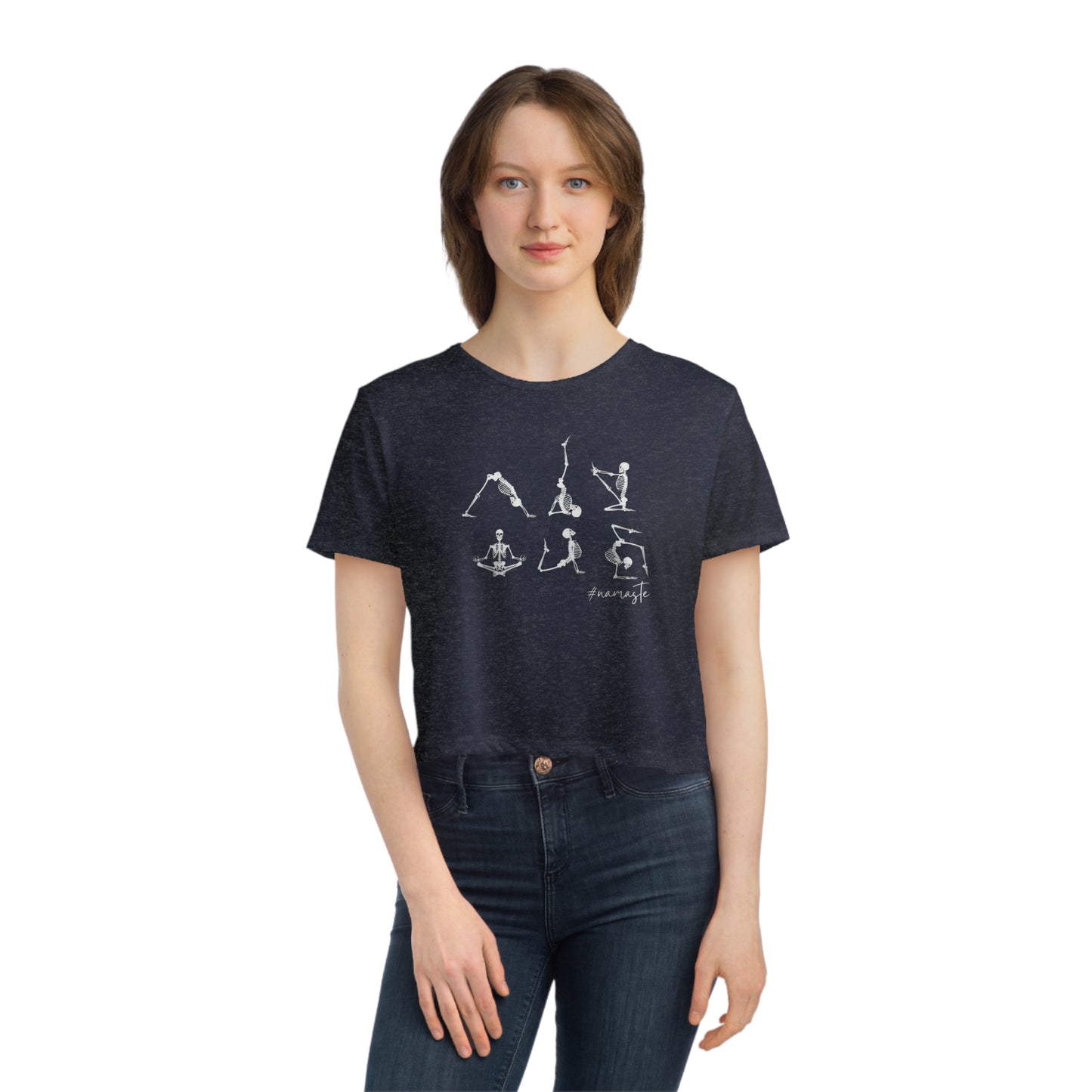 Skeleton yoga shirt Halloween yoga crop top Namaste clothes women T-shirt gift for her gift for him zen shirt Women's Flowy Cropped Tee