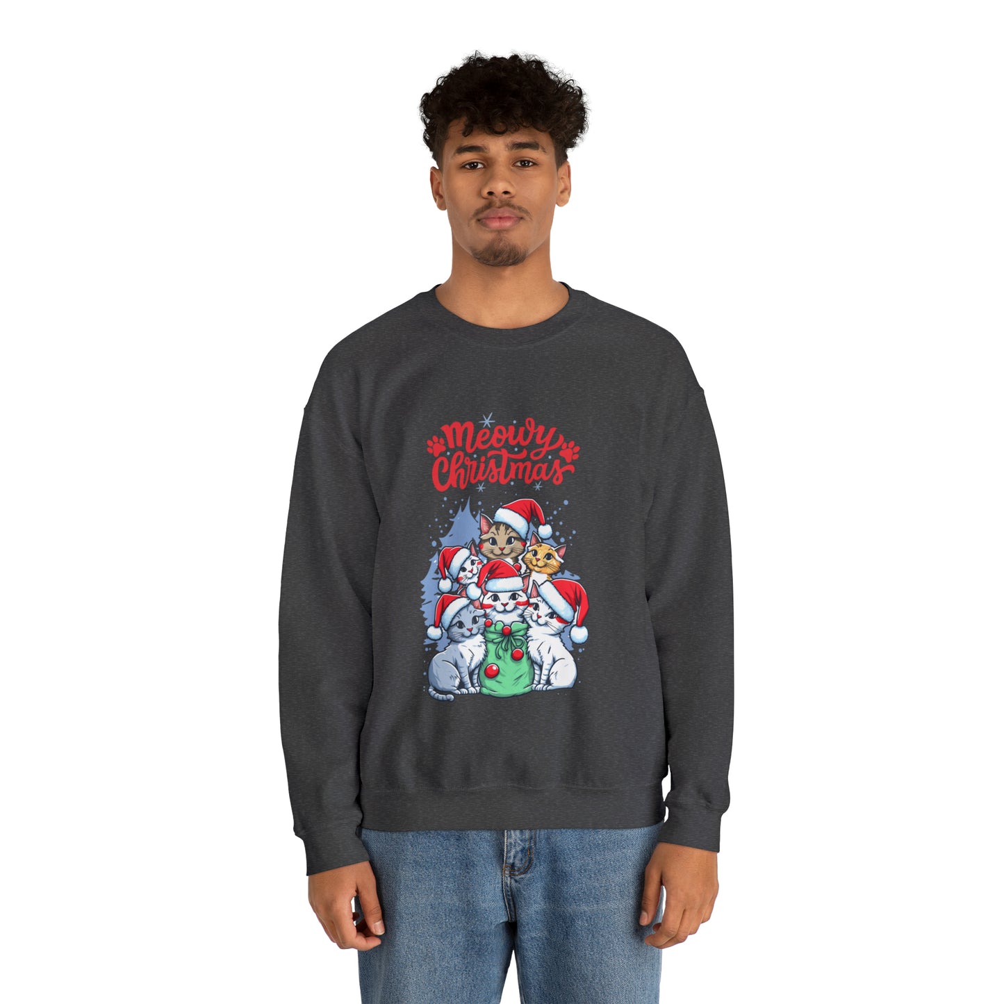 Funny Cat Christmas sweater Meowy Christmas shirt Kitty Christmas tree sweatshirt ugly Christmas sweater Family matching Bright Christmas