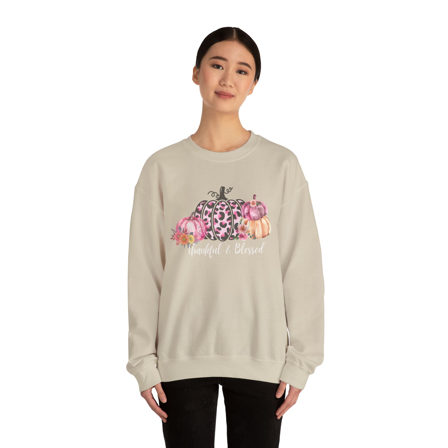 Thankful and blessed Sweatshirt thanksgiving sweater gift for her women's sweater best friend gift Christmas gift pink pumpkin