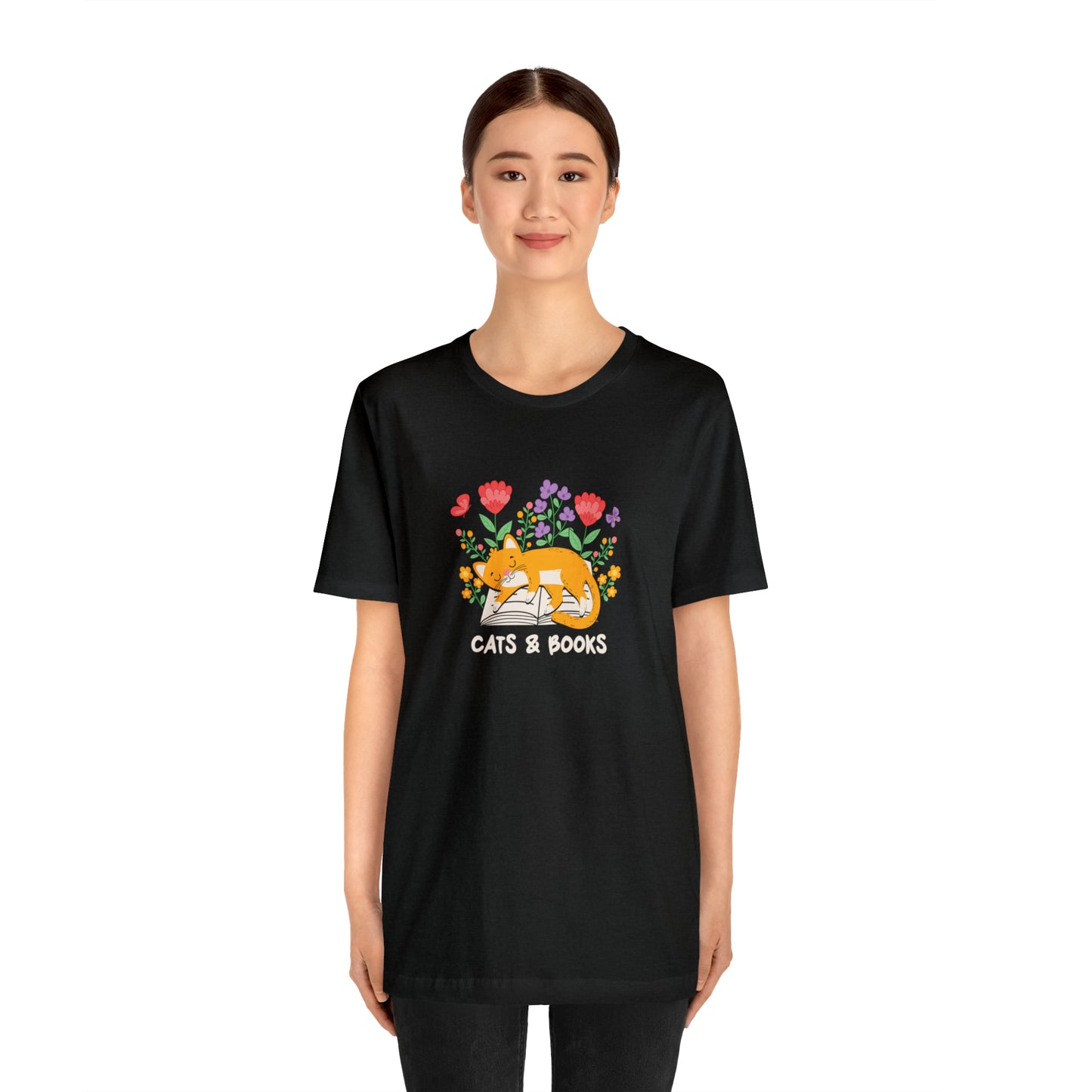 Cat Mom Shirt Cat Lover Tee Cute Book Cat Shirt Floral Book Shirt Book Lover Sweatshirt Reader Bookish Tee Cat Themed Gift For Women for men