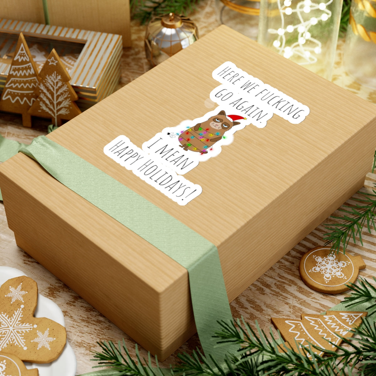 Grumpy cat Christmas sticker grumpy sticker funny coworker gift funny here we fucking go bestfriend gift KissCut Stickers Halloween stickers