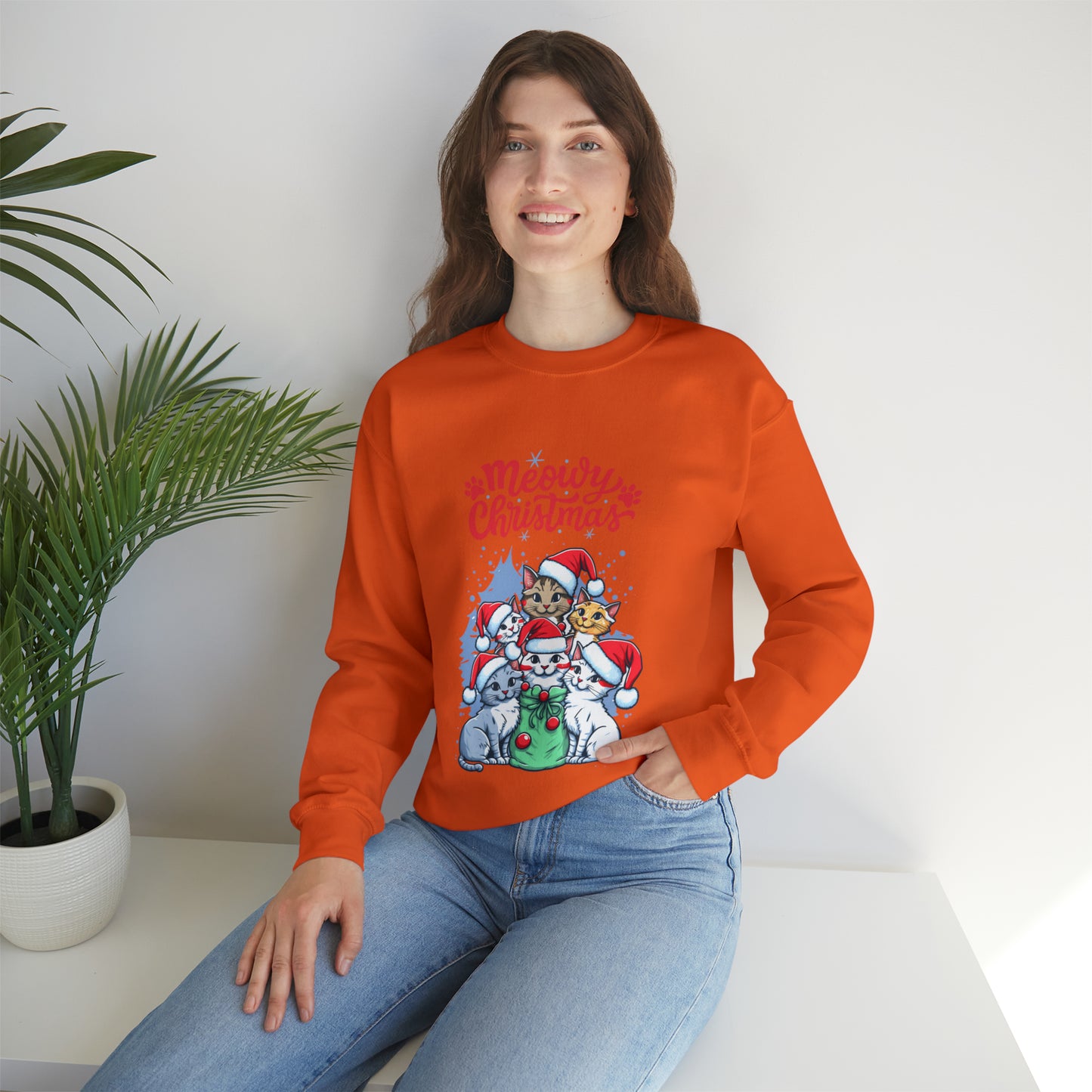 Funny Cat Christmas sweater Meowy Christmas shirt Kitty Christmas tree sweatshirt ugly Christmas sweater Family matching Bright Christmas
