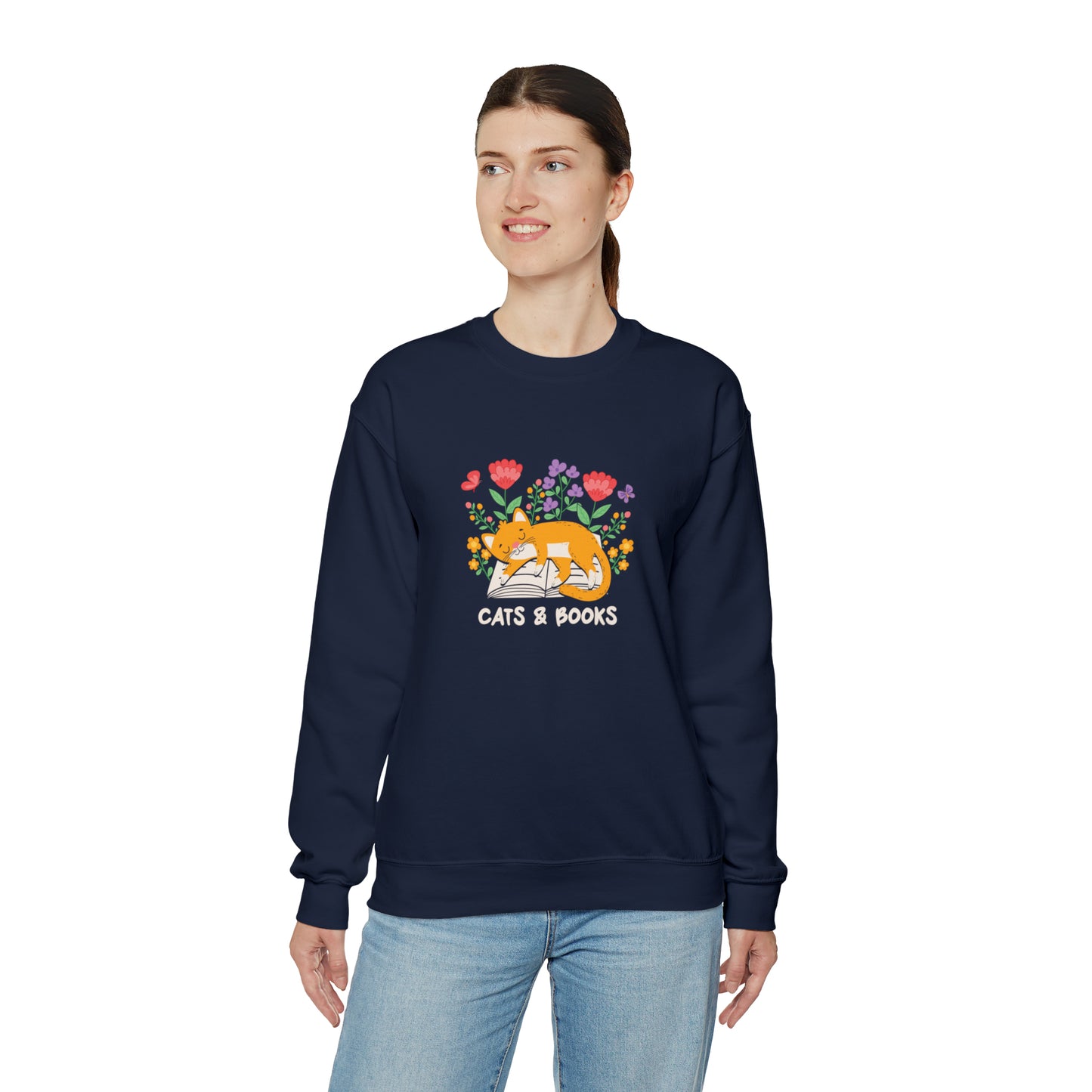 Cat Mom Shirt Cat Lover Tee Cute Book Cat Shirt Floral Book Shirt Book Lover Sweatshirt Reader Bookish Tee Cat Themed Gift For Women for Men