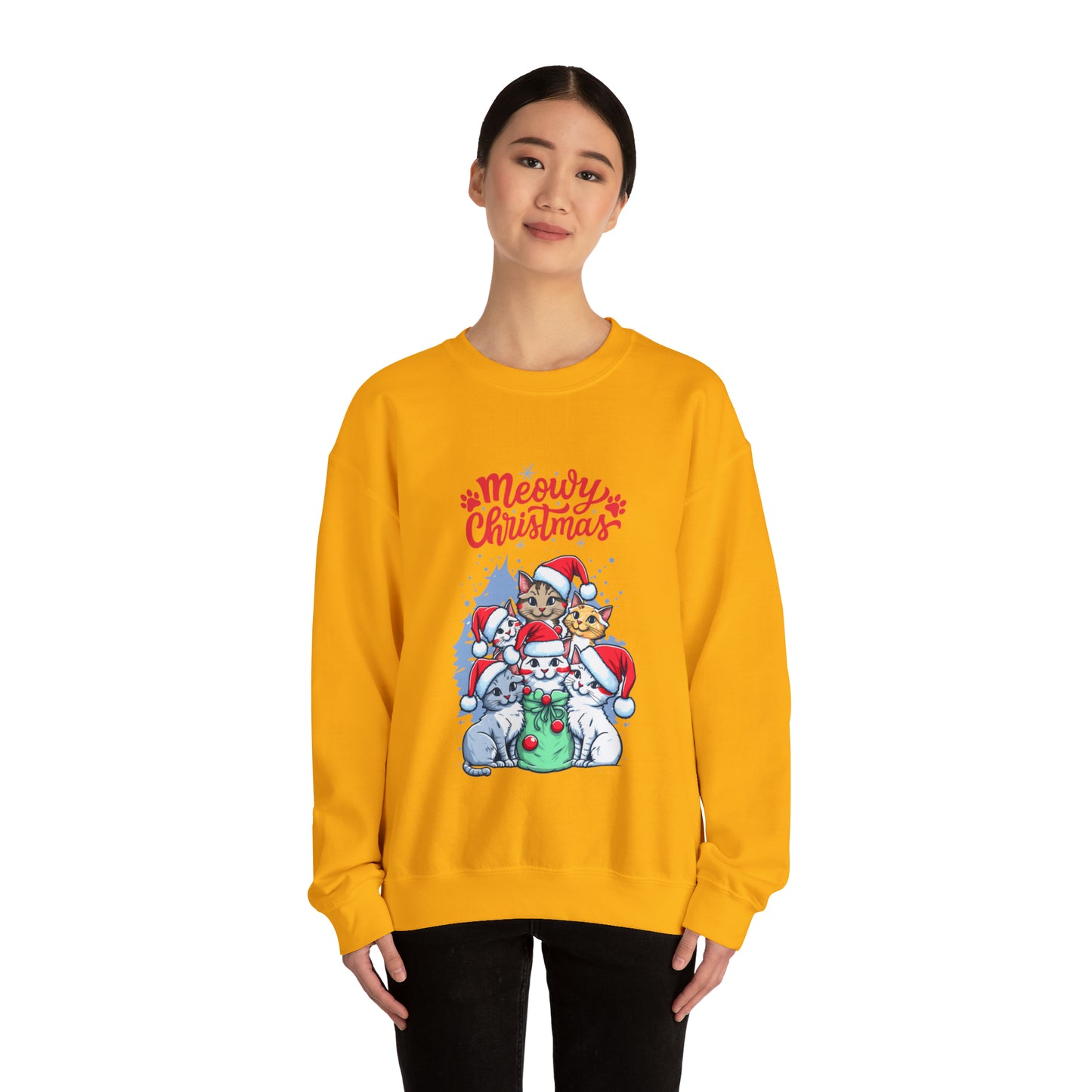 Funny Cat Christmas sweater Meowy Christmas shirt Kitty Christmas tree sweatshirt ugly Christmas sweater Family matching Bright Christmas