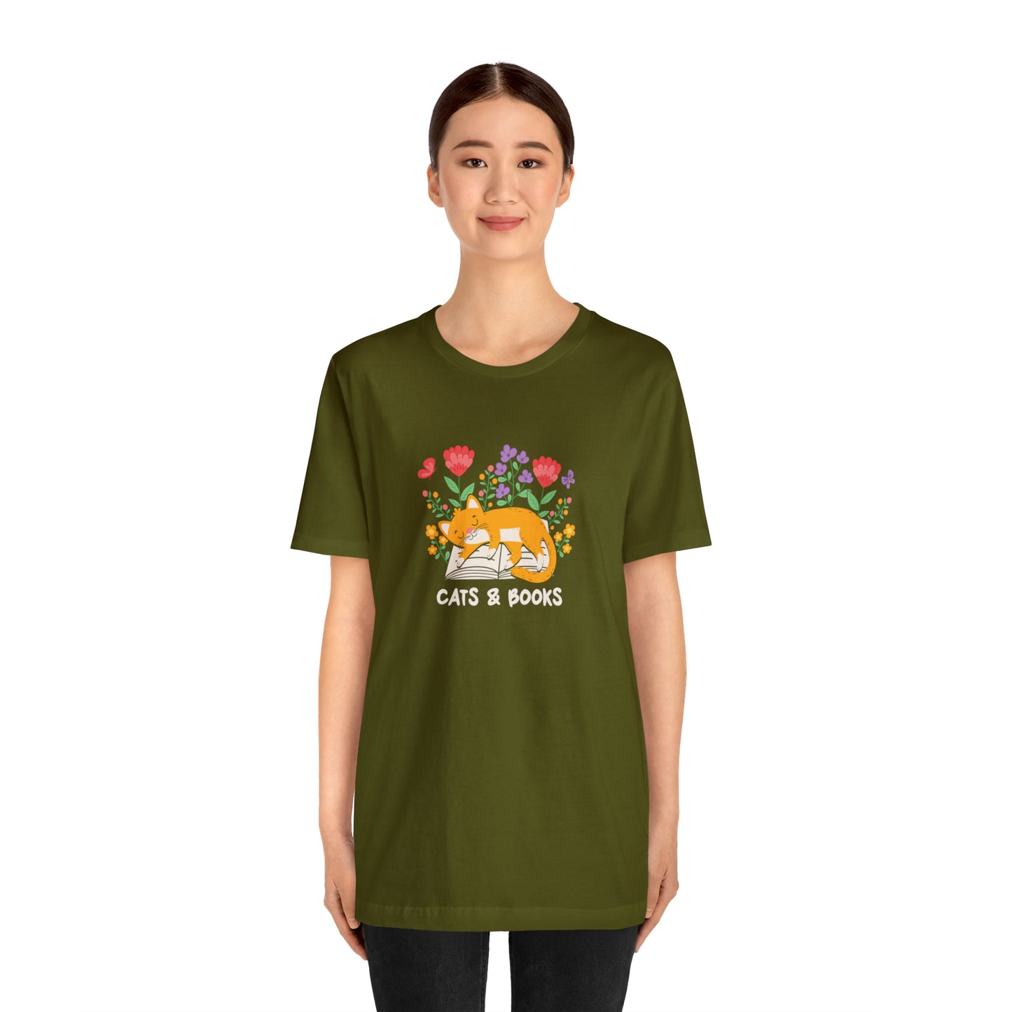 Cat Mom Shirt Cat Lover Tee Cute Book Cat Shirt Floral Book Shirt Book Lover Sweatshirt Reader Bookish Tee Cat Themed Gift For Women for men