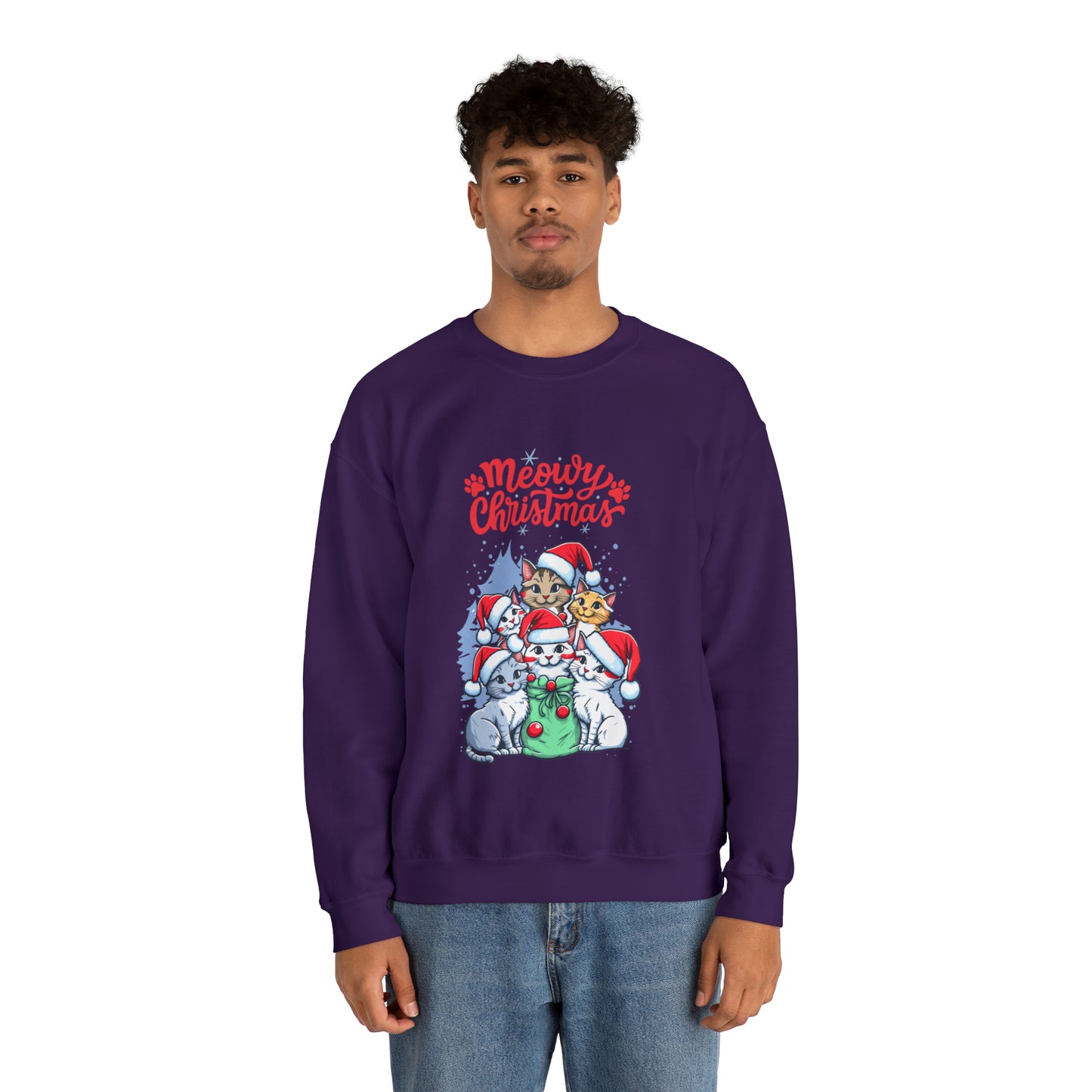Funny Cat Christmas sweater Meowy Christmas shirt Kitty Christmas tree sweatshirt ugly Christmas sweater Family matching Bright Christmas