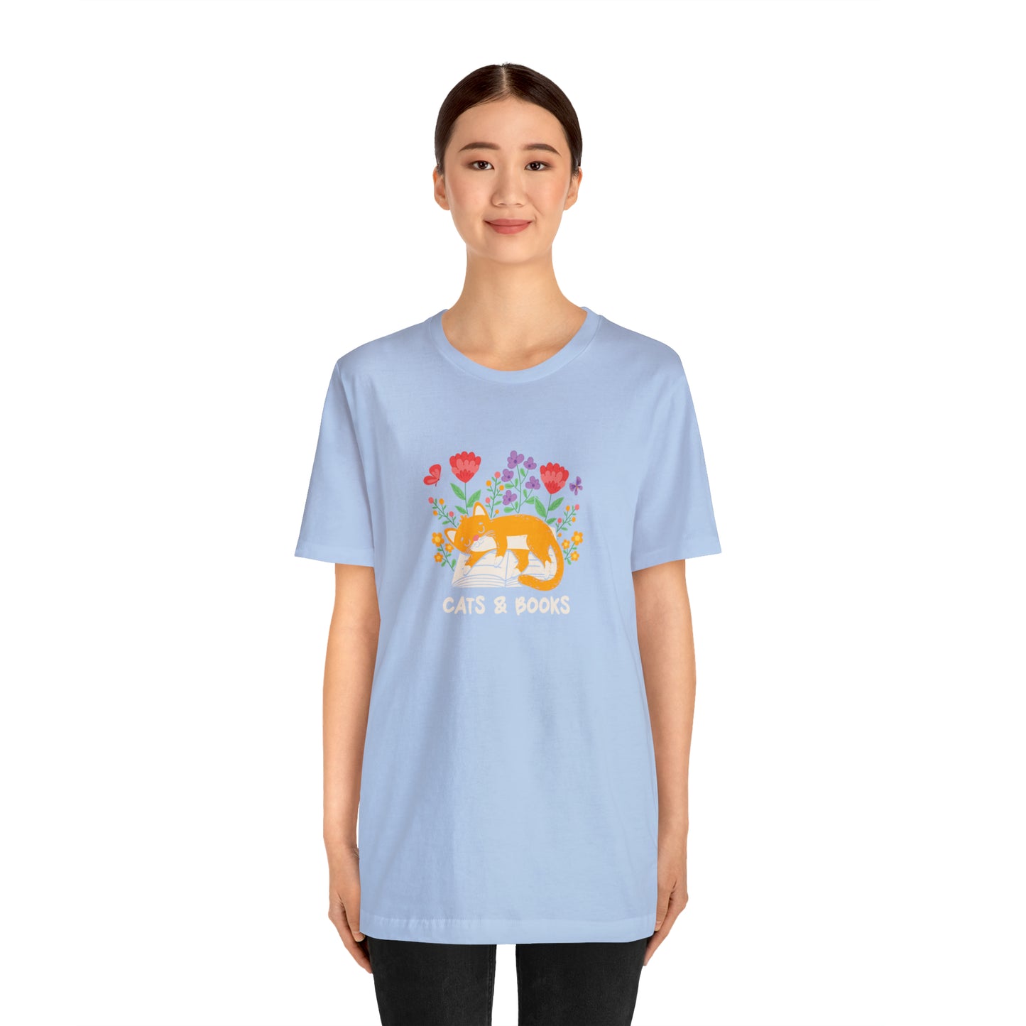 Cat Mom Shirt Cat Lover Tee Cute Book Cat Shirt Floral Book Shirt Book Lover Sweatshirt Reader Bookish Tee Cat Themed Gift For Women for men