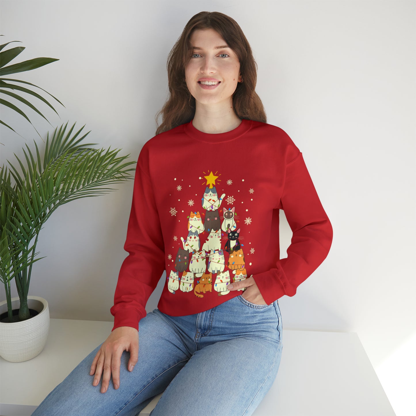Cat Christmas sweater Kitty Christmas tree sweatshirt Family Cat lover gift for gift for him Merry Bright Christmas sweatshirt Christmas