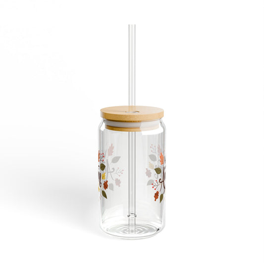 Hello Autumn glass Daily coffee glass survivor's club mug sipper glass floral glass gift for her for teacher for mom bestie Sipper Glass