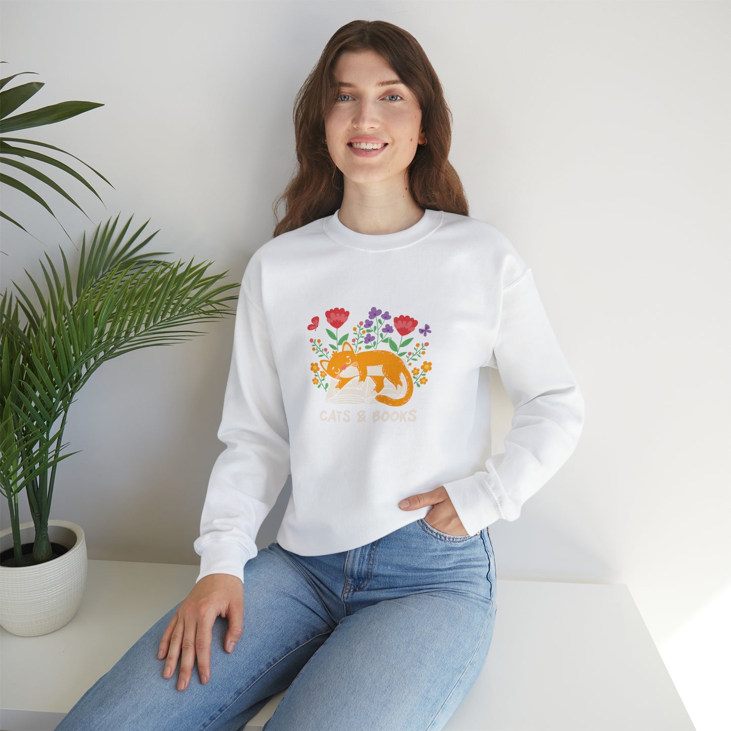 Cat Mom Shirt Cat Lover Tee Cute Book Cat Shirt Floral Book Shirt Book Lover Sweatshirt Reader Bookish Tee Cat Themed Gift For Women for Men