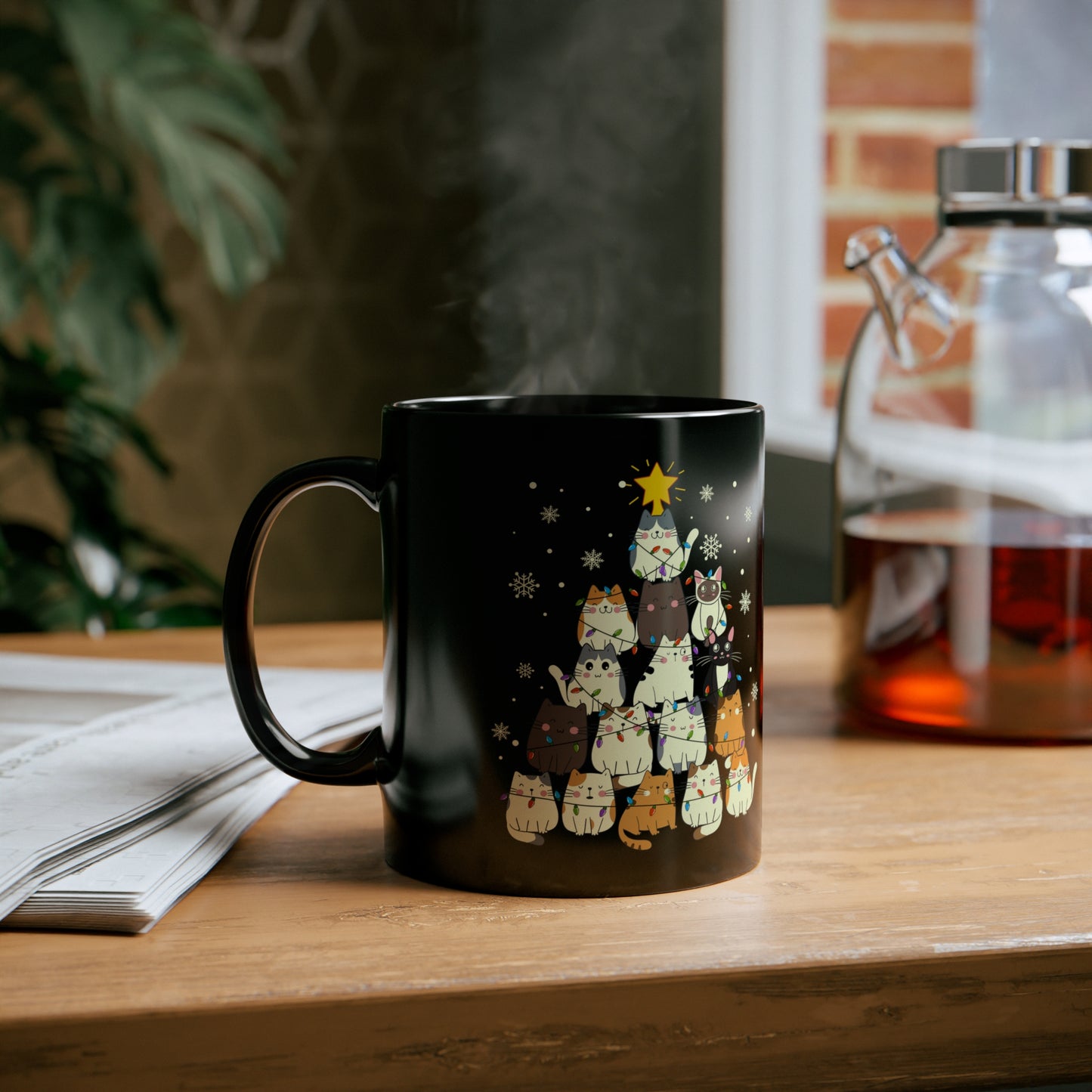 Christmas Cat tree Cat lover gift coffee lover gift tea lover gift for her gift for him Ceramic Mug Bestfriend Christmas gift 11oz Black Mug