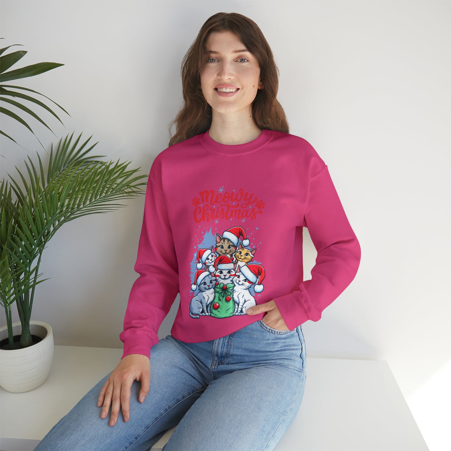 Funny Cat Christmas sweater Meowy Christmas shirt Kitty Christmas tree sweatshirt ugly Christmas sweater Family matching Bright Christmas