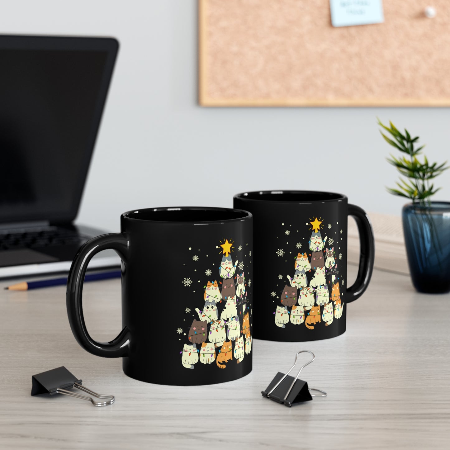 Christmas Cat tree Cat lover gift coffee lover gift tea lover gift for her gift for him Ceramic Mug Bestfriend Christmas gift 11oz Black Mug
