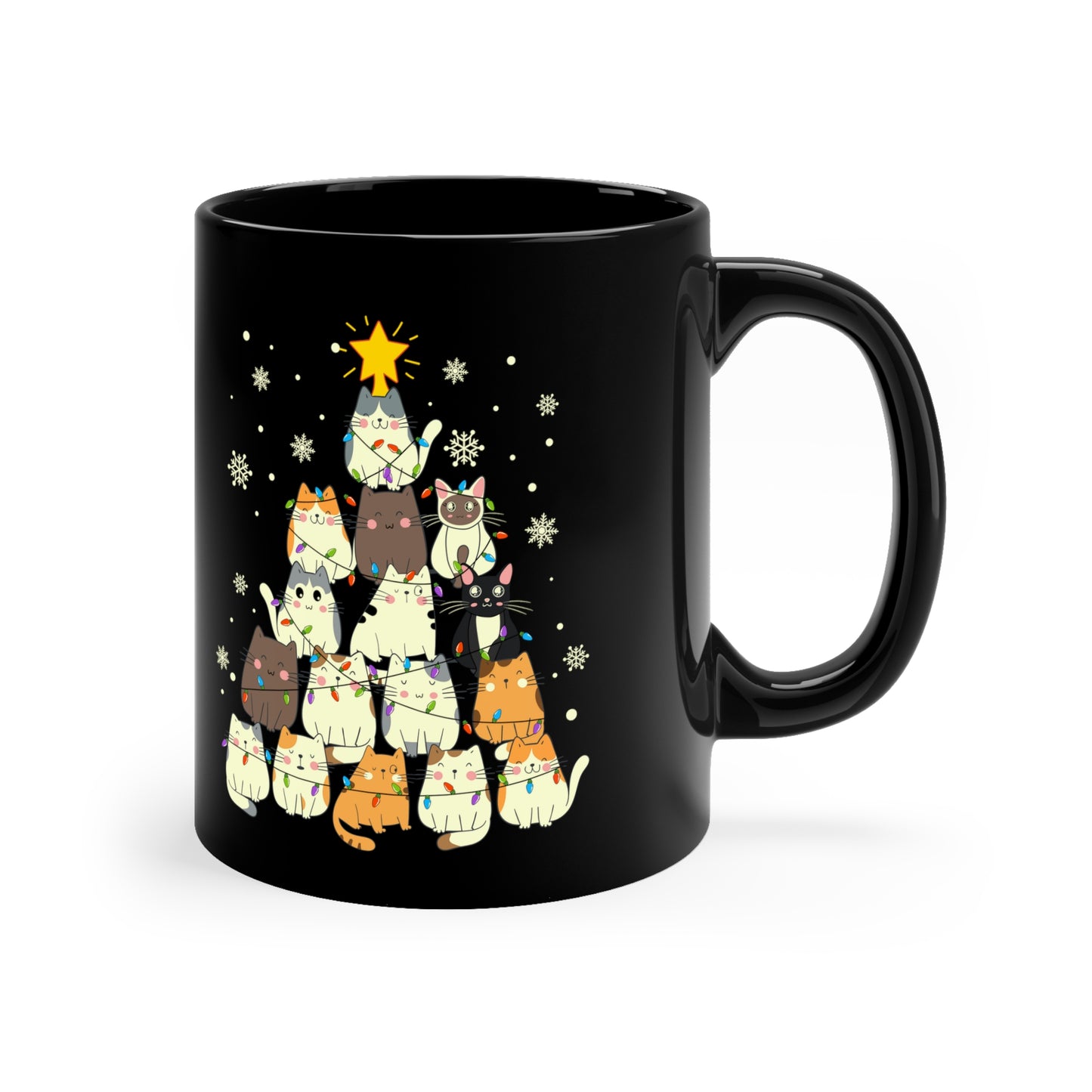 Christmas Cat tree Cat lover gift coffee lover gift tea lover gift for her gift for him Ceramic Mug Bestfriend Christmas gift 11oz Black Mug