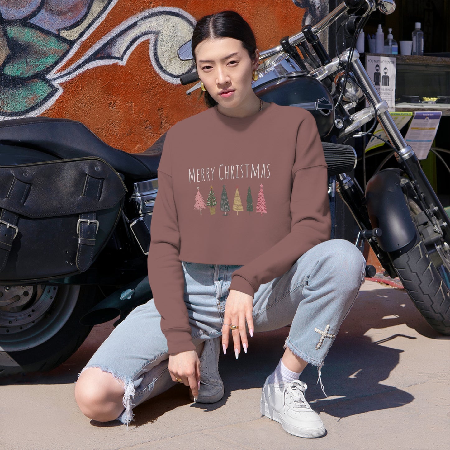 Merry Christmas sweater Women's Cropped Sweatshirt Christmas gift for her gift for wife