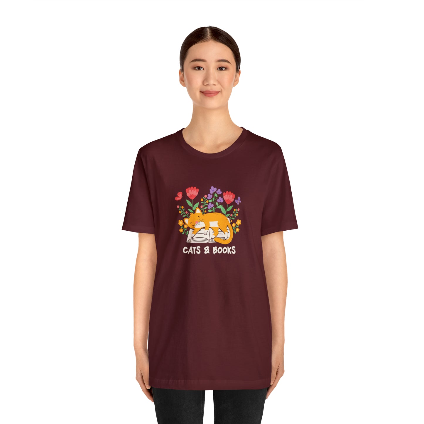 Cat Mom Shirt Cat Lover Tee Cute Book Cat Shirt Floral Book Shirt Book Lover Sweatshirt Reader Bookish Tee Cat Themed Gift For Women for men