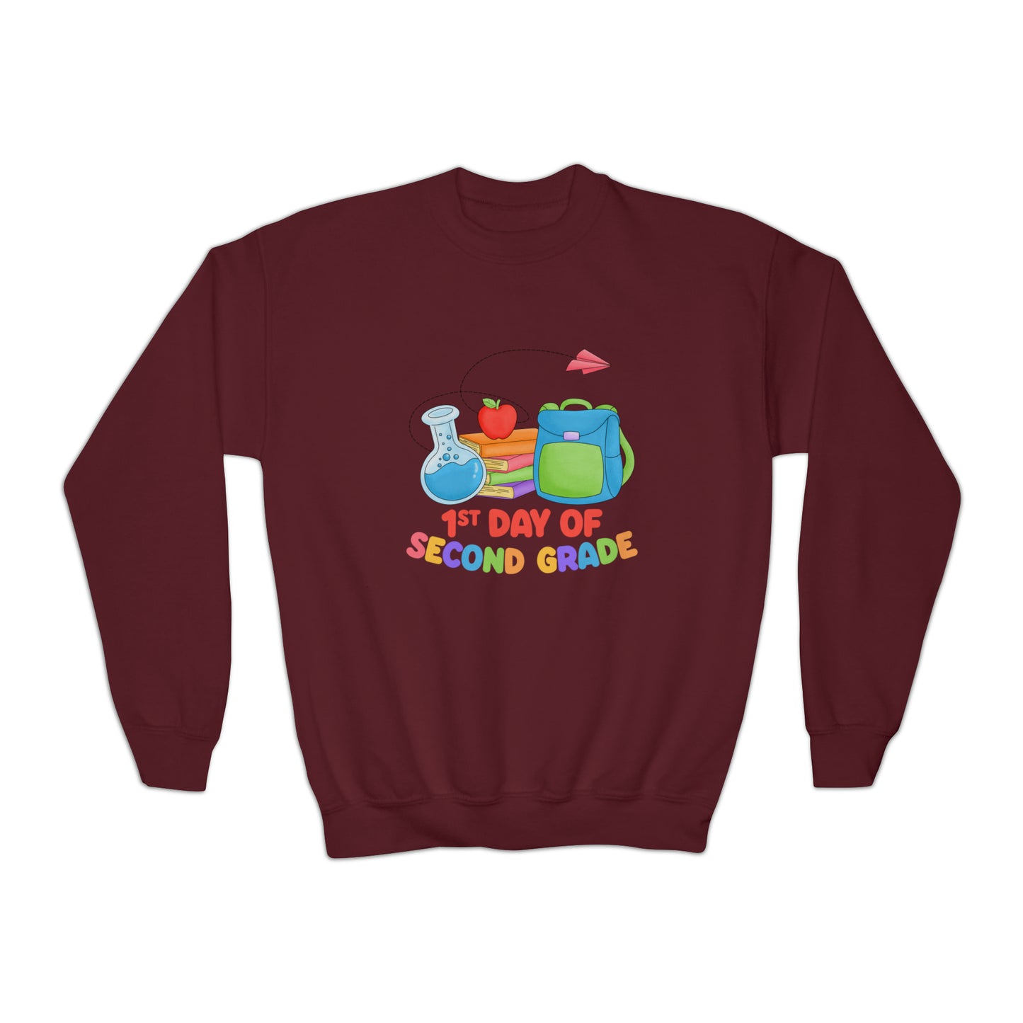 First day of school sweater second grade shirt elementary school style Youth Crewneck Sweatshirt