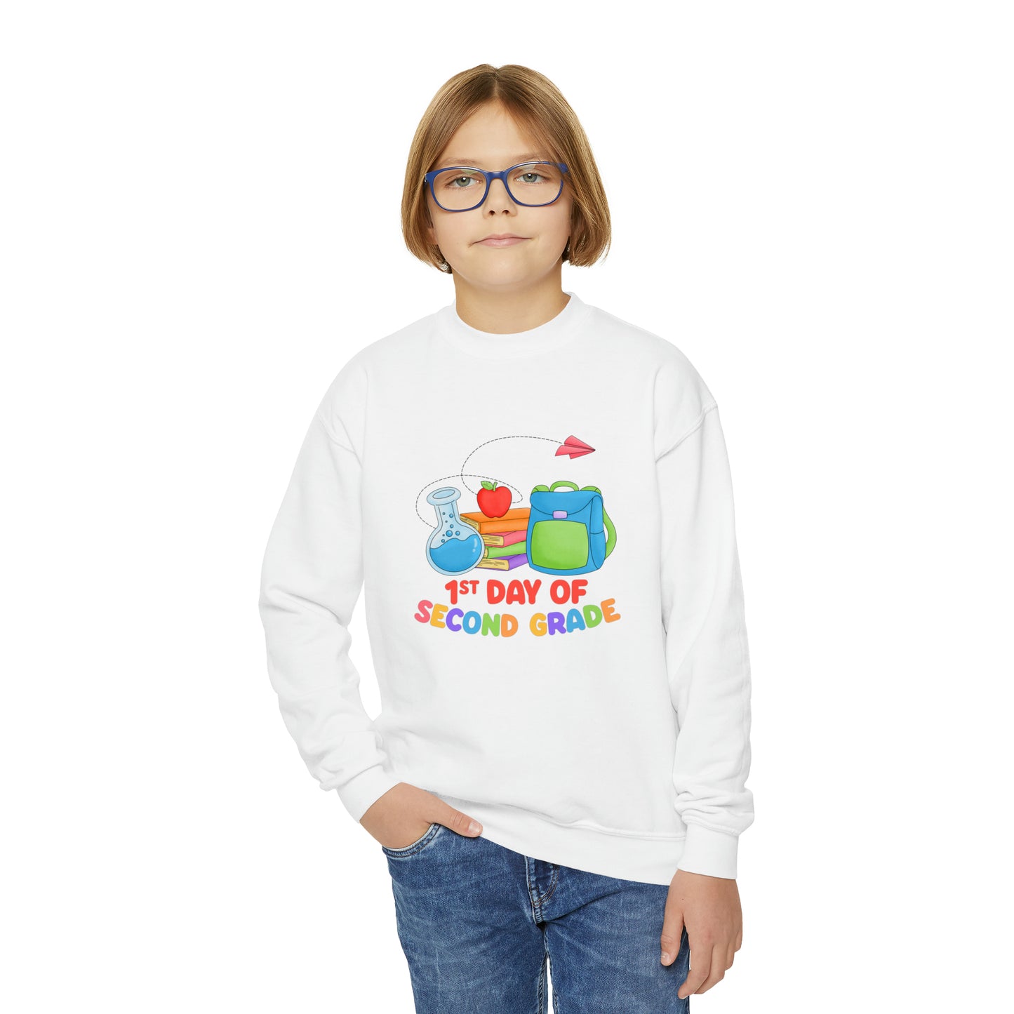 First day of school sweater second grade shirt elementary school style Youth Crewneck Sweatshirt