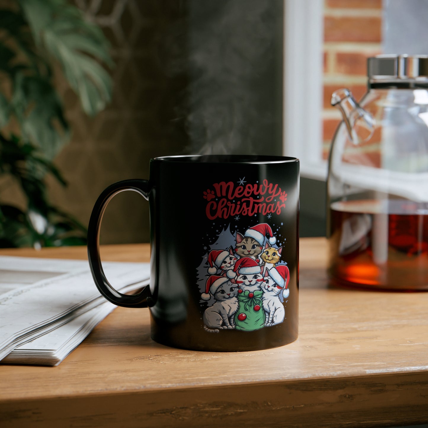 Christmas Cat tree Cat lover gift coffee lover gift tea lover gift for her gift for him Ceramic Mug Bestfriend Christmas gift 11oz Black Mug