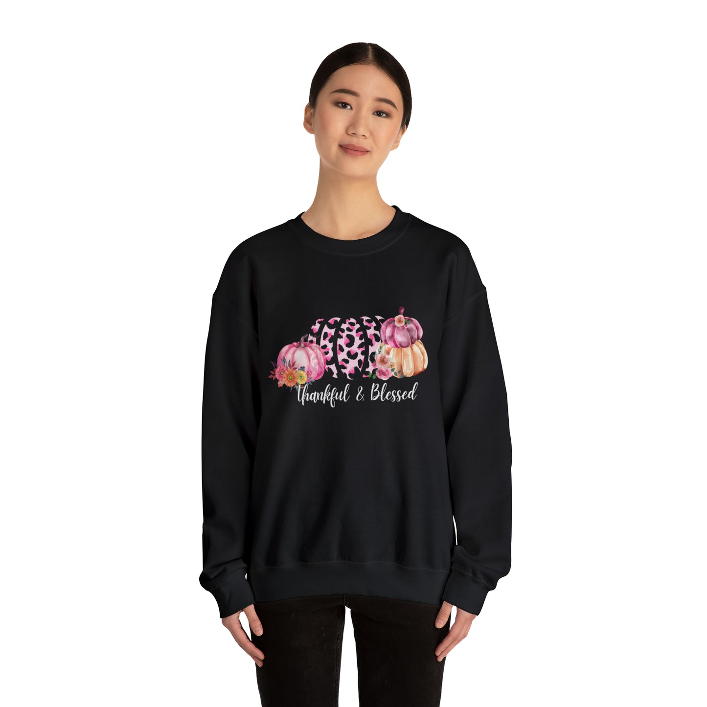 Thankful and blessed Sweatshirt thanksgiving sweater gift for her women's sweater best friend gift Christmas gift pink pumpkin