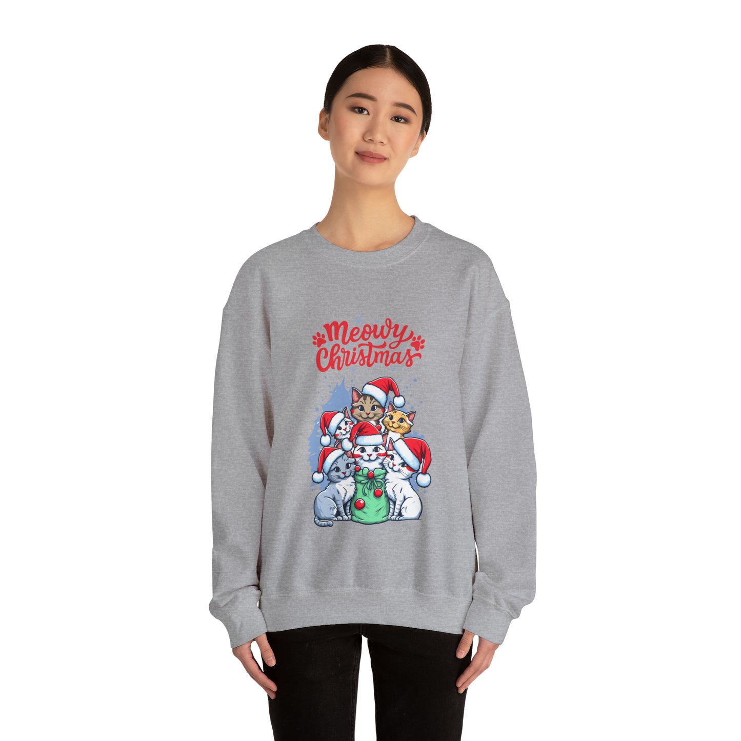 Funny Cat Christmas sweater Meowy Christmas shirt Kitty Christmas tree sweatshirt ugly Christmas sweater Family matching Bright Christmas