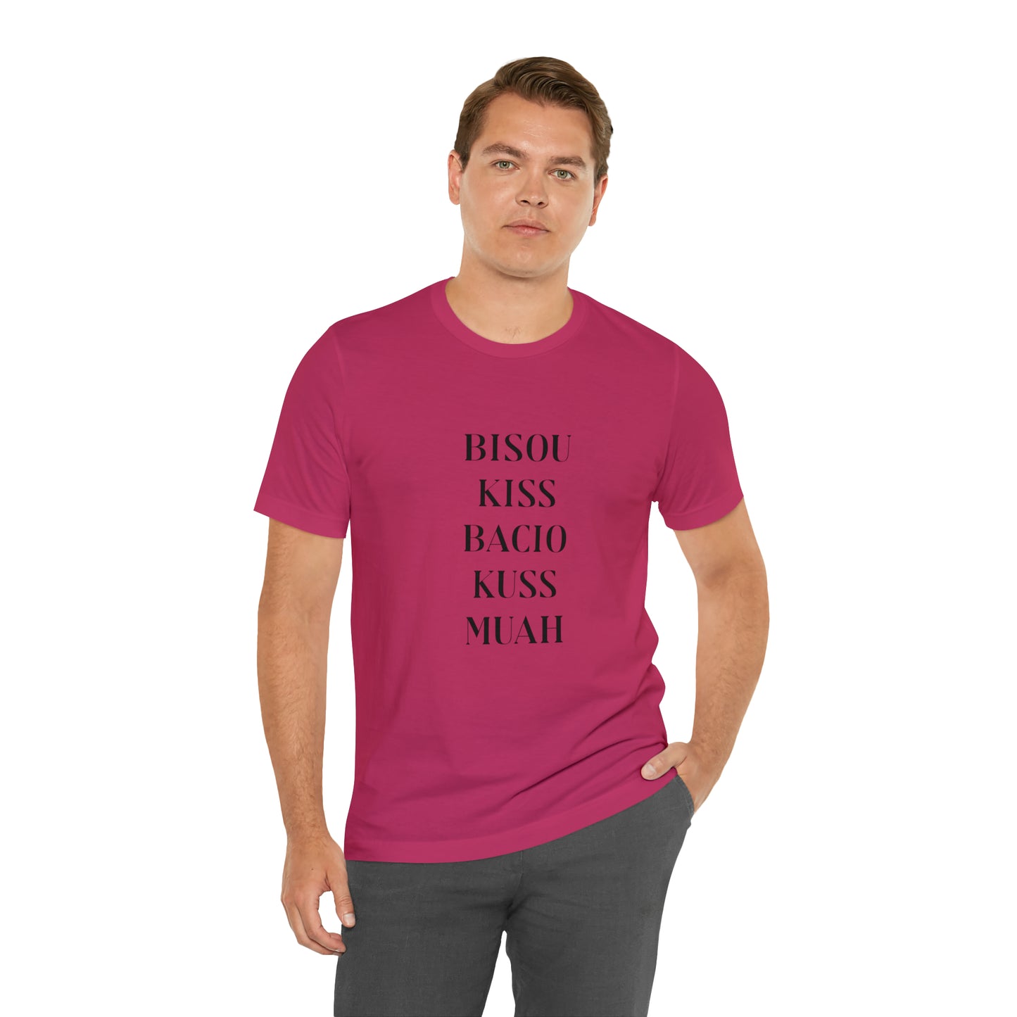 Bisou kiss shirt, travel shirt, best friend trip, girls vacation trip, Unisex Jersey Short Sleeve Tee
