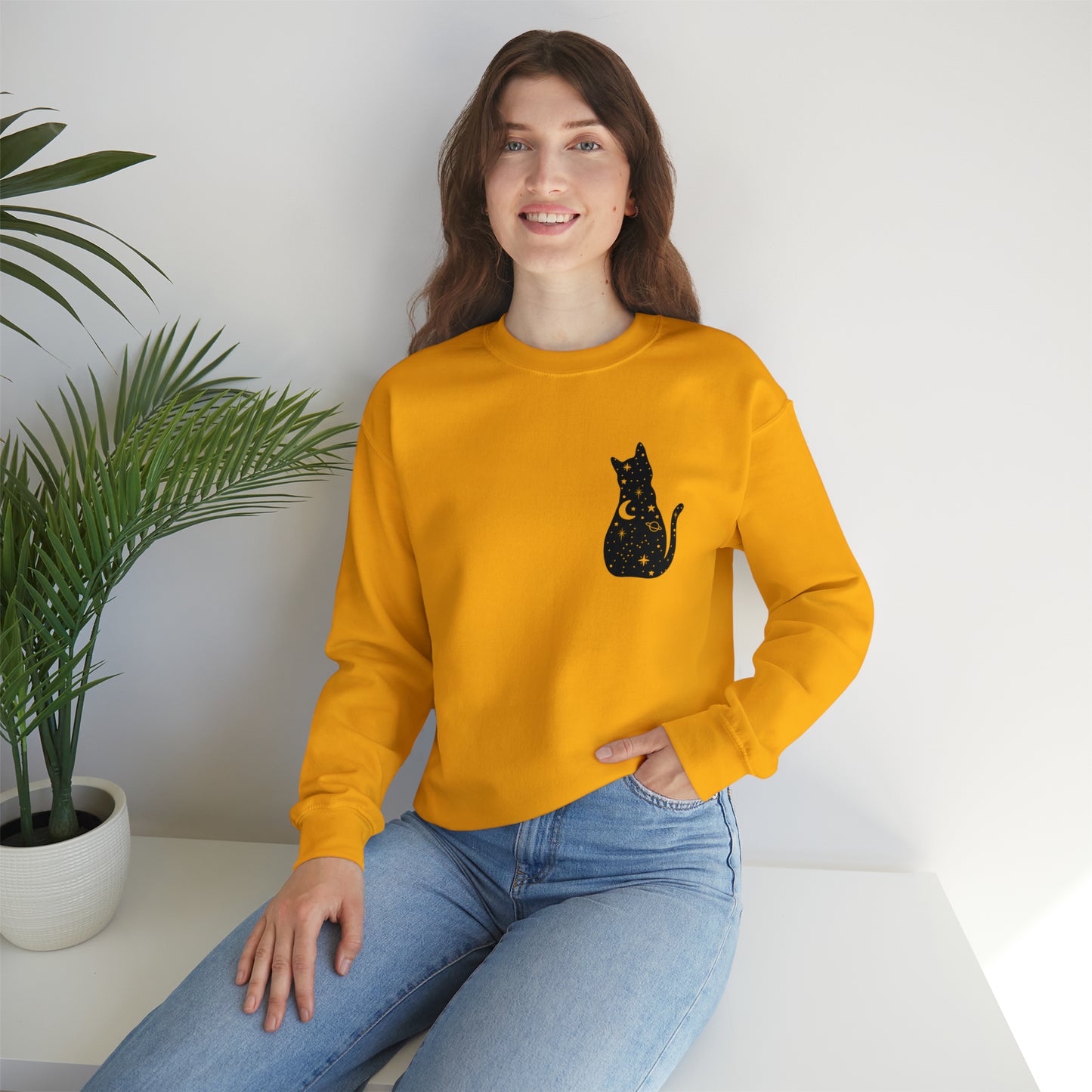 Halloween Sweatshirt Black Cat Shirt Halloween Sweater Halloween Cat Sweatshirt Gift for Cat Lover Gift Black Cat Gift for Cat Mom Gift Moon