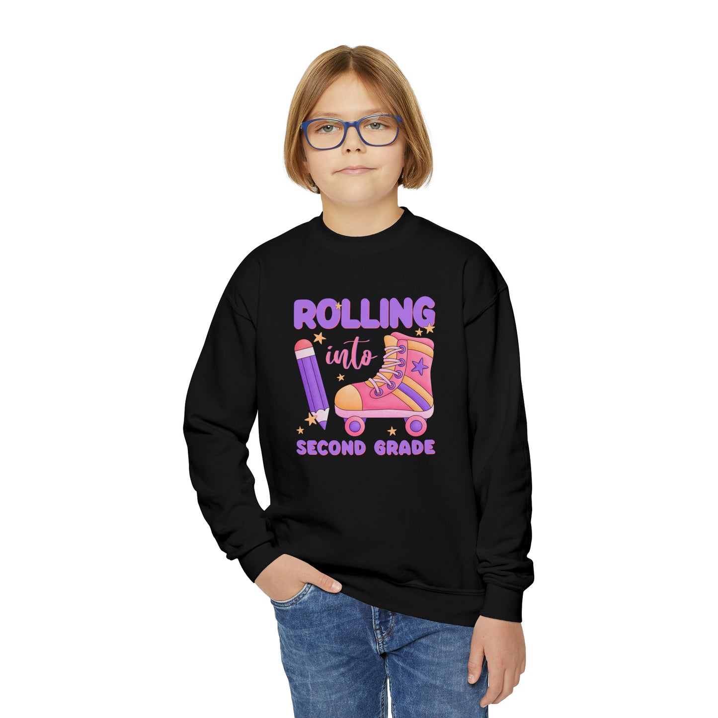 First day of school sweater second grade shirt elementary school style Youth Crewneck Sweatshirt