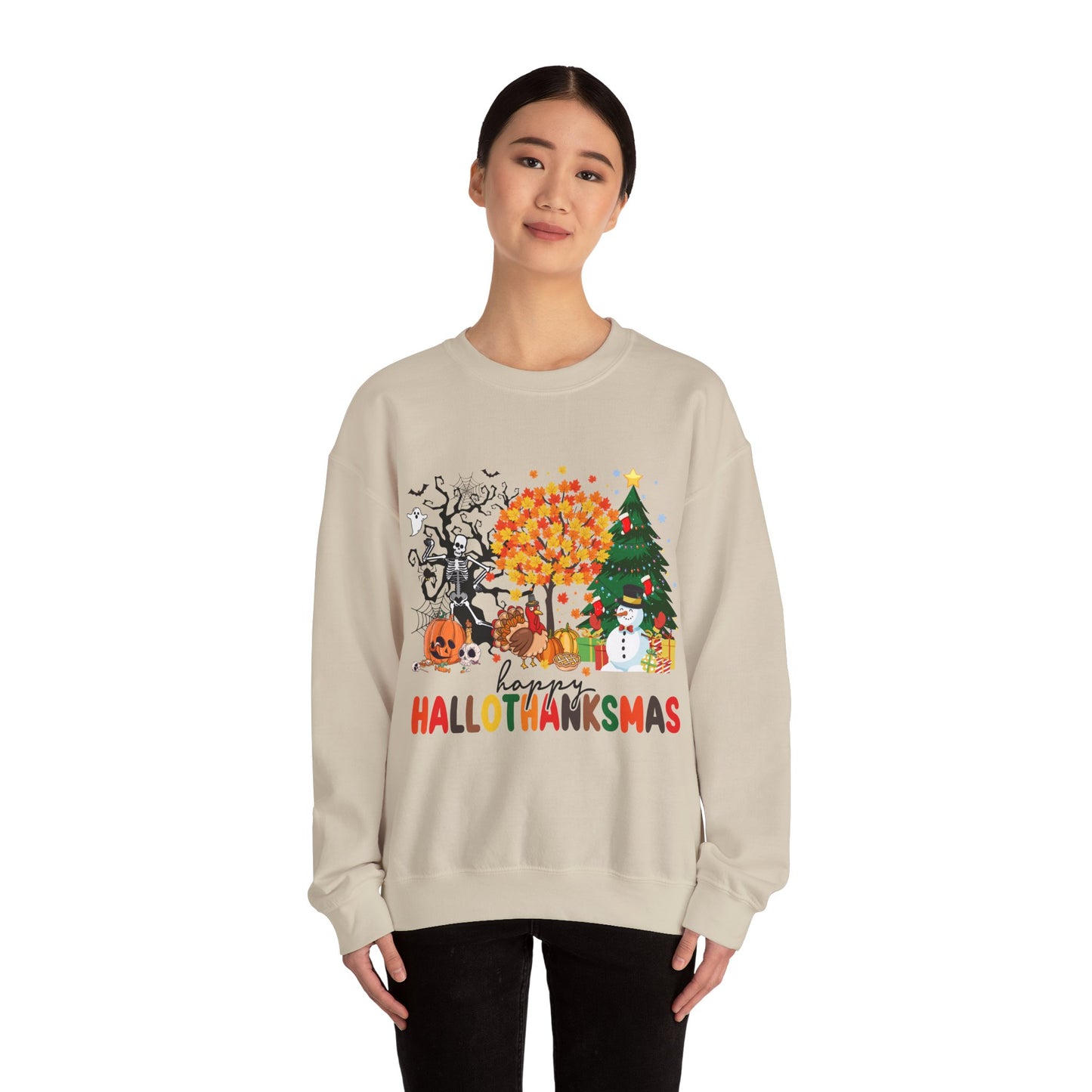 Happy Hallothanksmas Sweatshirt Halloween Gift For Women Christmas Sweatshirt Cute Halloween Sweater Colorful Halloween Sweatshirt christmas