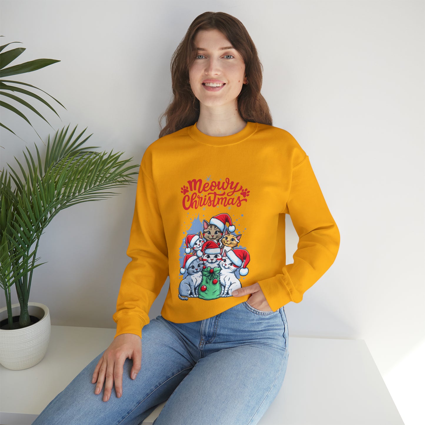 Funny Cat Christmas sweater Meowy Christmas shirt Kitty Christmas tree sweatshirt ugly Christmas sweater Family matching Bright Christmas