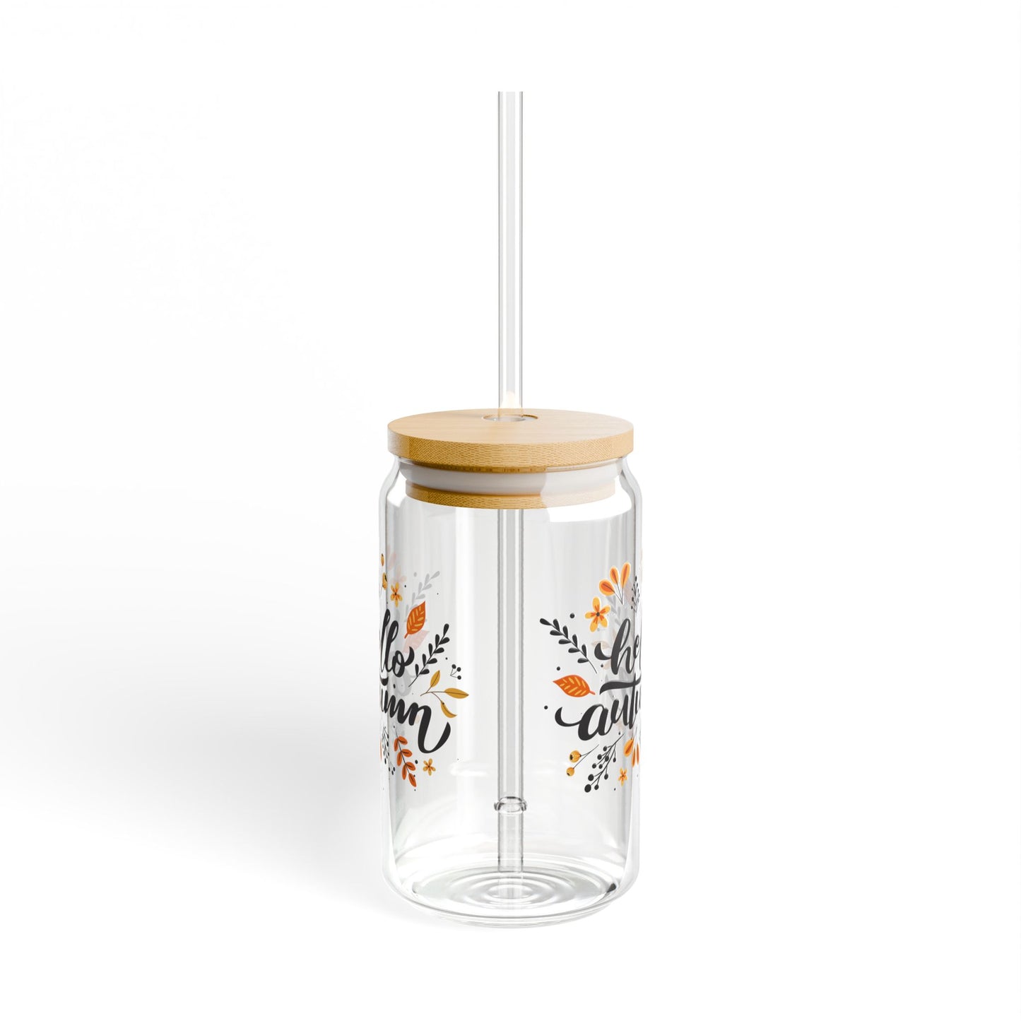 Hello Fall glass Autumn leaves mug sipper glass floral glass gift for her gift for teacher for mom bestie Sipper Glass