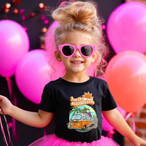 Retro Hello sunshine shirt kid summer shirt Bus party shirt birthday shirt kid birthday party shirt Christmas shirt Rainbow cloud kid shirt
