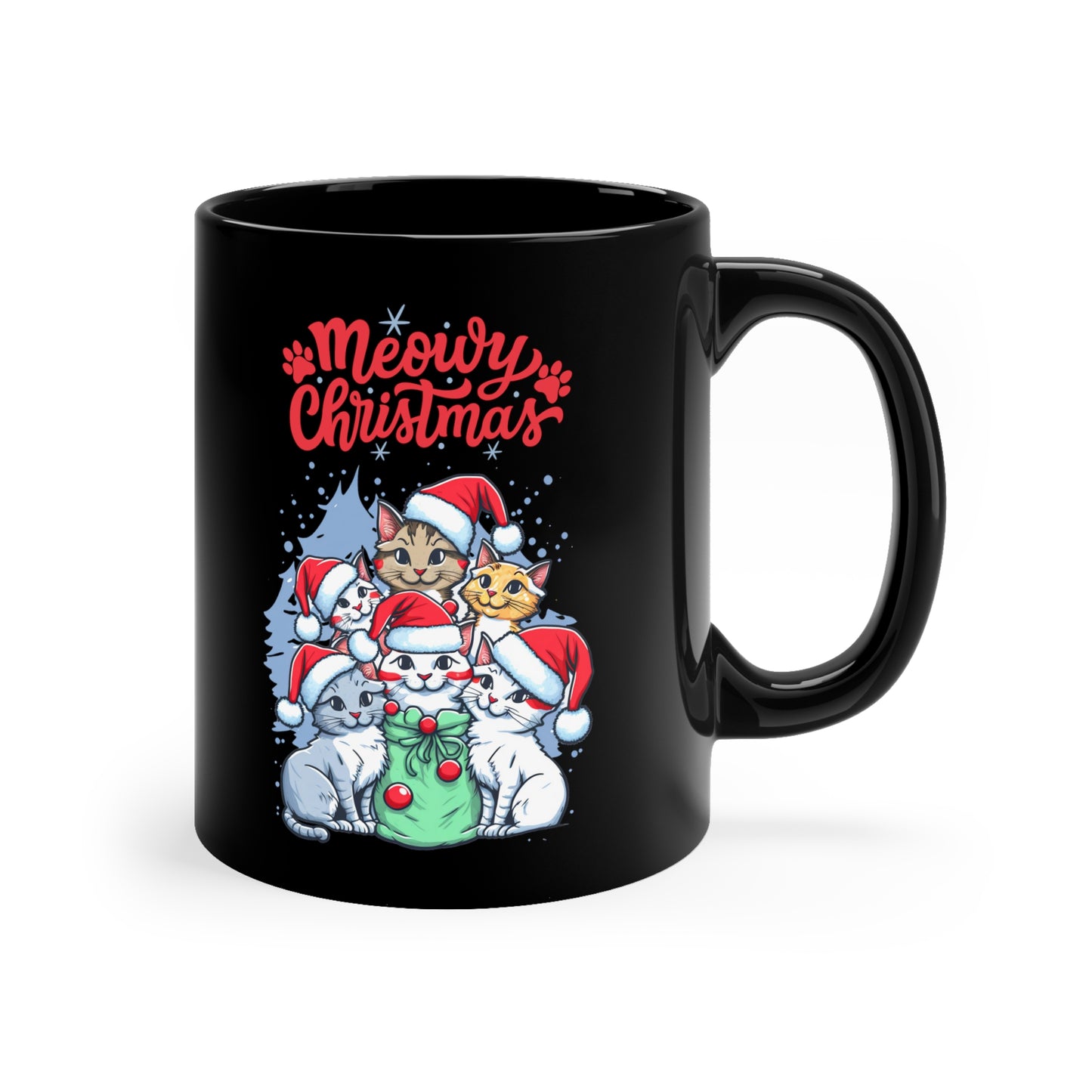 Christmas Cat tree Cat lover gift coffee lover gift tea lover gift for her gift for him Ceramic Mug Bestfriend Christmas gift 11oz Black Mug