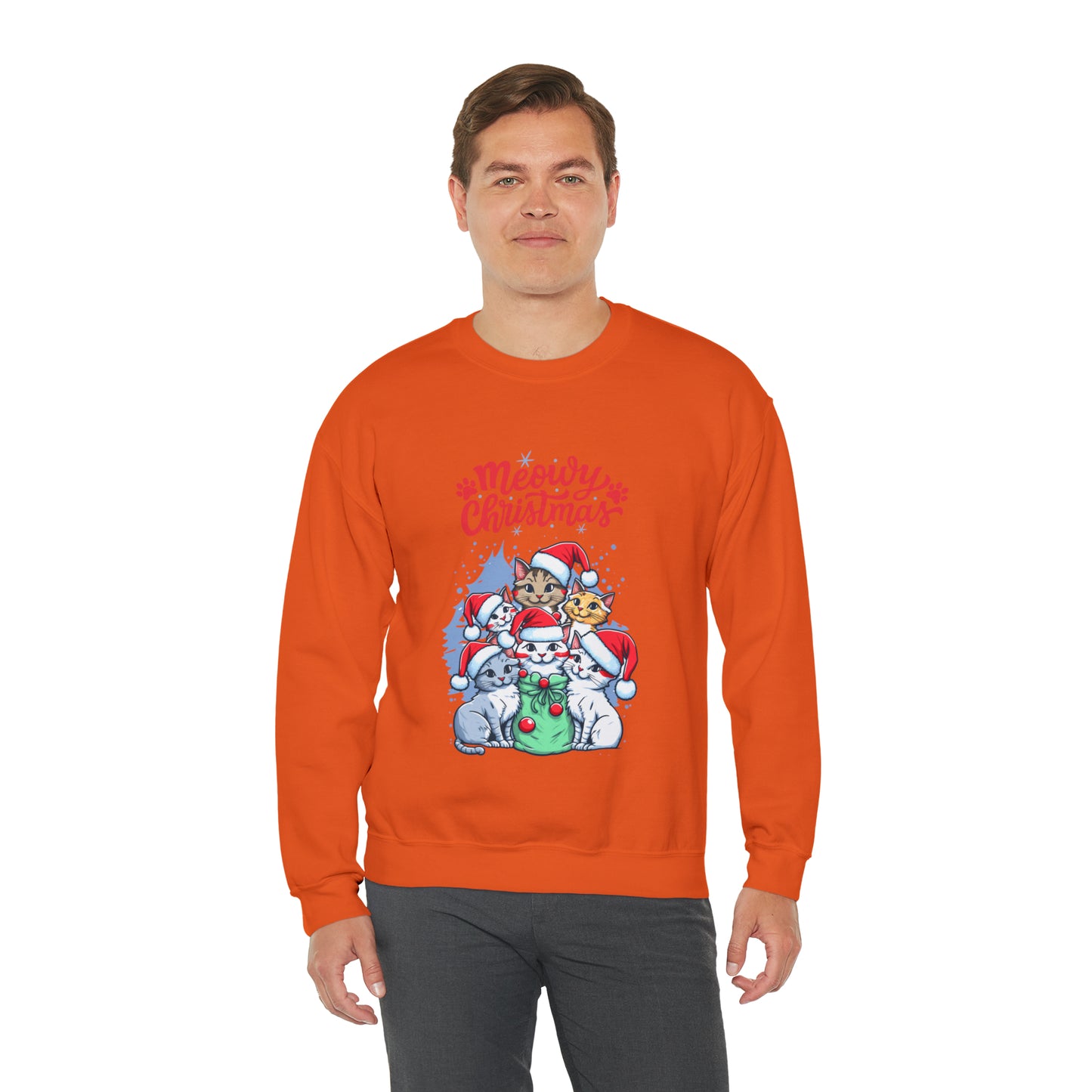 Funny Cat Christmas sweater Meowy Christmas shirt Kitty Christmas tree sweatshirt ugly Christmas sweater Family matching Bright Christmas